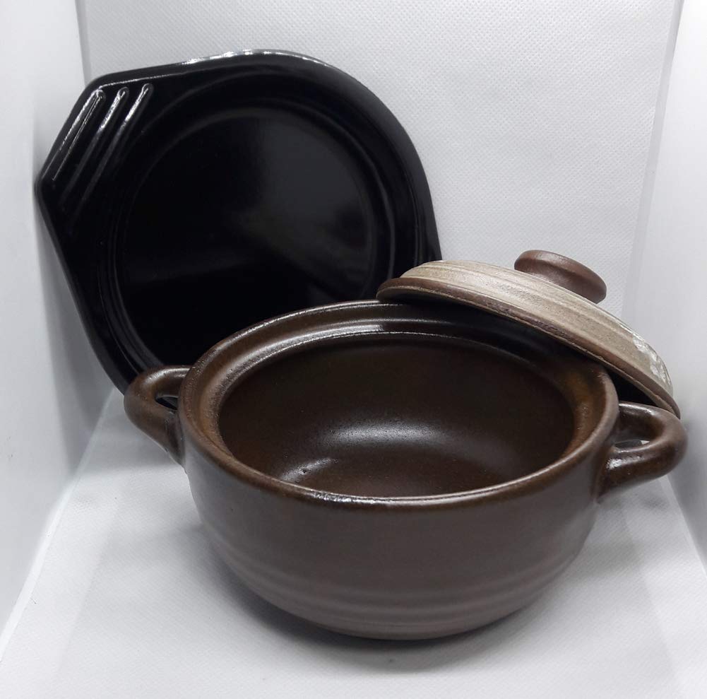 16.9oz (500ml) Korean Traditional Stone Bowl with Wooden Trivet - Dolsot Bibimbap Stone Pot for Hot Stone Cooking, Korean BBQ, Stews & Soups - Microwave & Oven Safe Ceramic Rice Bowl
