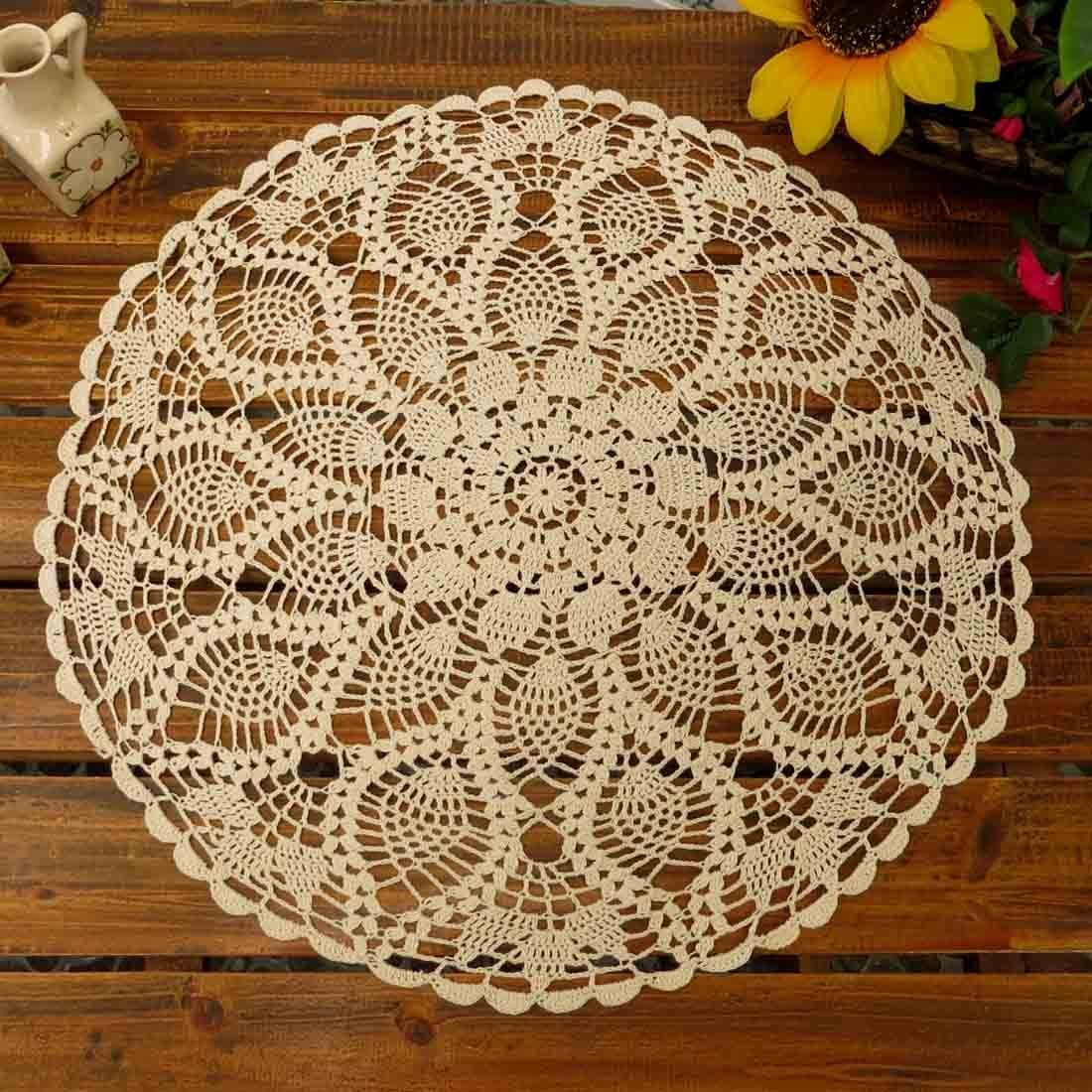 Handmade Crochet Lace Doilies Table Placemats - 20 Inch Round Cotton Coasters for Dining Tables, Sofa Covers (Waterlily Pattern, Beige) | Elegant Home Decor, Tea Party & Wedding Table Setting Accessories