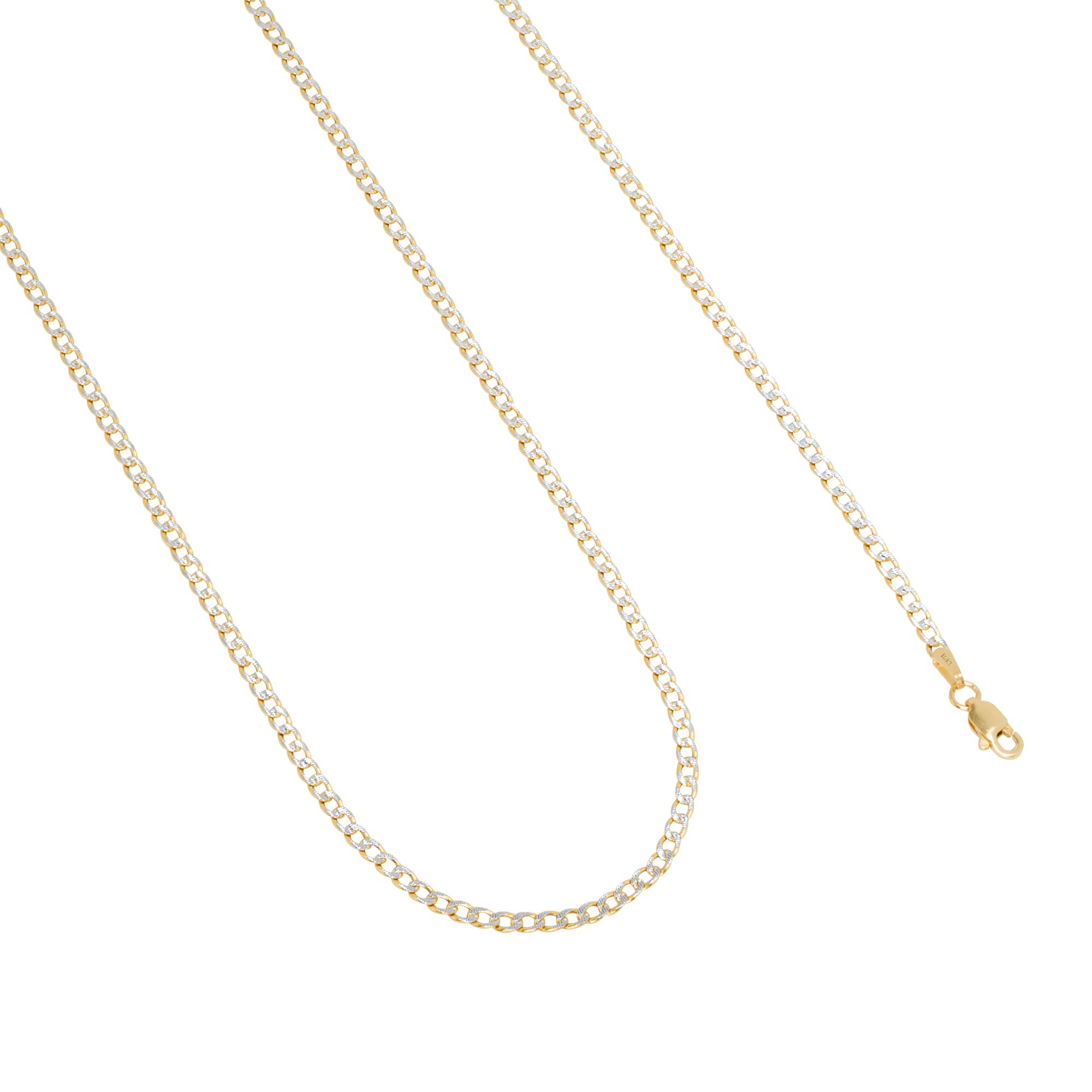 10K Real Yellow Gold Cuban Curb Link Chain Necklace - 2.5mm Diamond Cut Pave Design (16