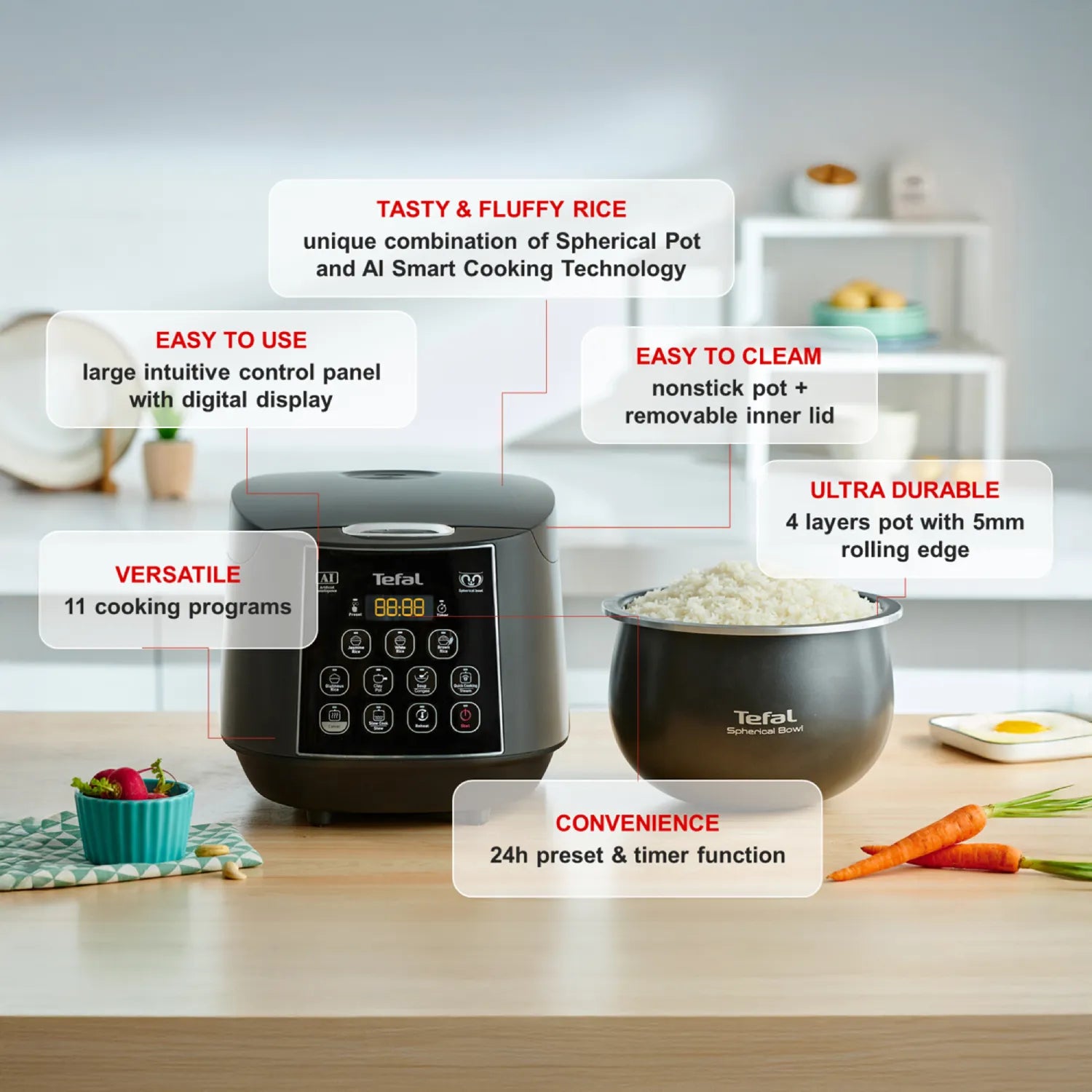 Tefal RK736 Easy Rice & Slow Cooker Plus - 6-in-1 Multi-Cooker for Perfect Rice, Stews & Slow Cooking | Ideal for Family Meals & Meal Prep