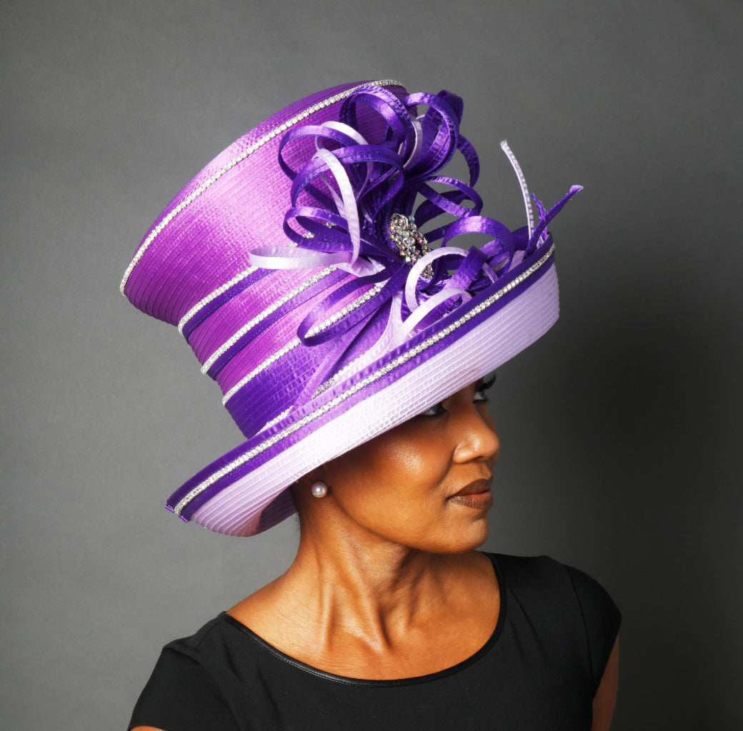 Lavender & Purple Satin Dress Hat for Women - Elegant Wide Brim Sun Hat for Outdoor Weddings, Garden Parties & Beach Vacations