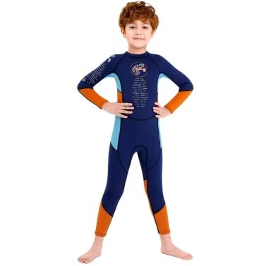 **MengK Boys Wetsuit Long Sleeve Diving Swimsuit with Safety Zipper - Quick Dry One Piece Surf Suit for Kids - Ideal for Swimming, Snorkeling, and Water Sports**
