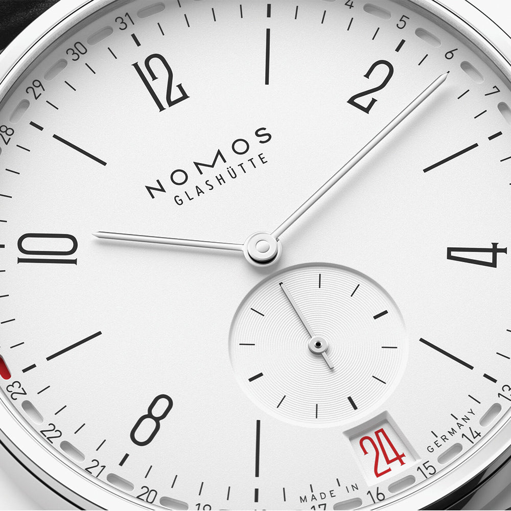 NOMOS Tangente 2Date 37.5mm Silver Dial Leather Strap Watch - Minimalist German Design for Business & Formal Occasions
