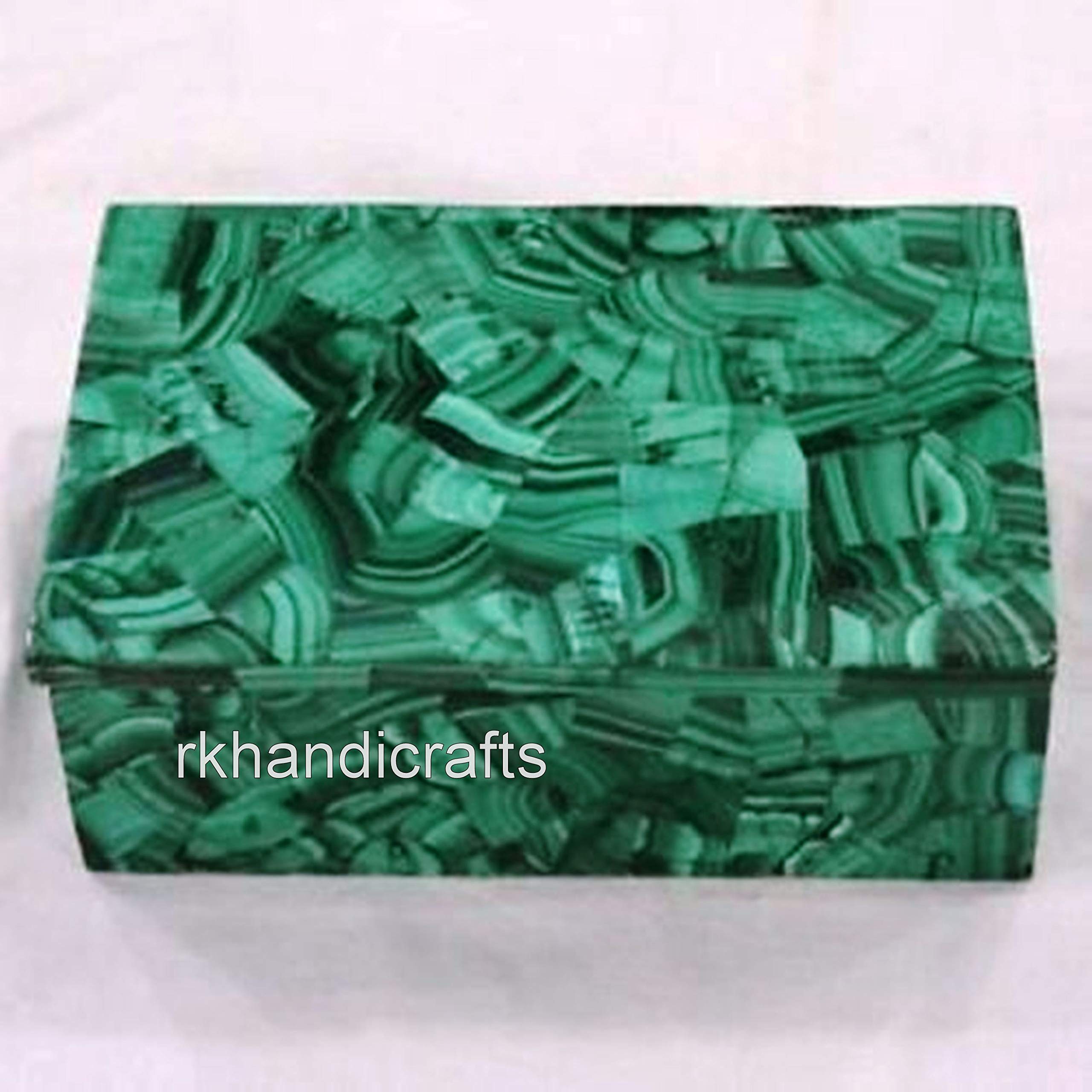 Handcrafted Marble Jewelry Box with Malachite Stone Overlay - Elegant Art Accessory Box for Women, Perfect Birthday Gift for Her | Jewelry Storage & Home Decor
