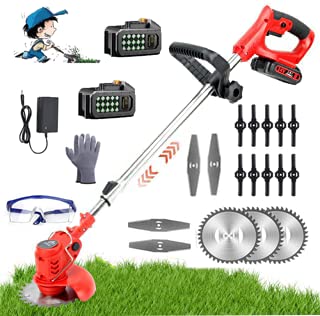 24V Cordless Electric String Trimmer with Large Capacity Battery - 3 Interchangeable Blades for Lawn Edging & Weed Wacking (Red/Green) - Perfect for Yard Maintenance, Landscaping & Garden Care