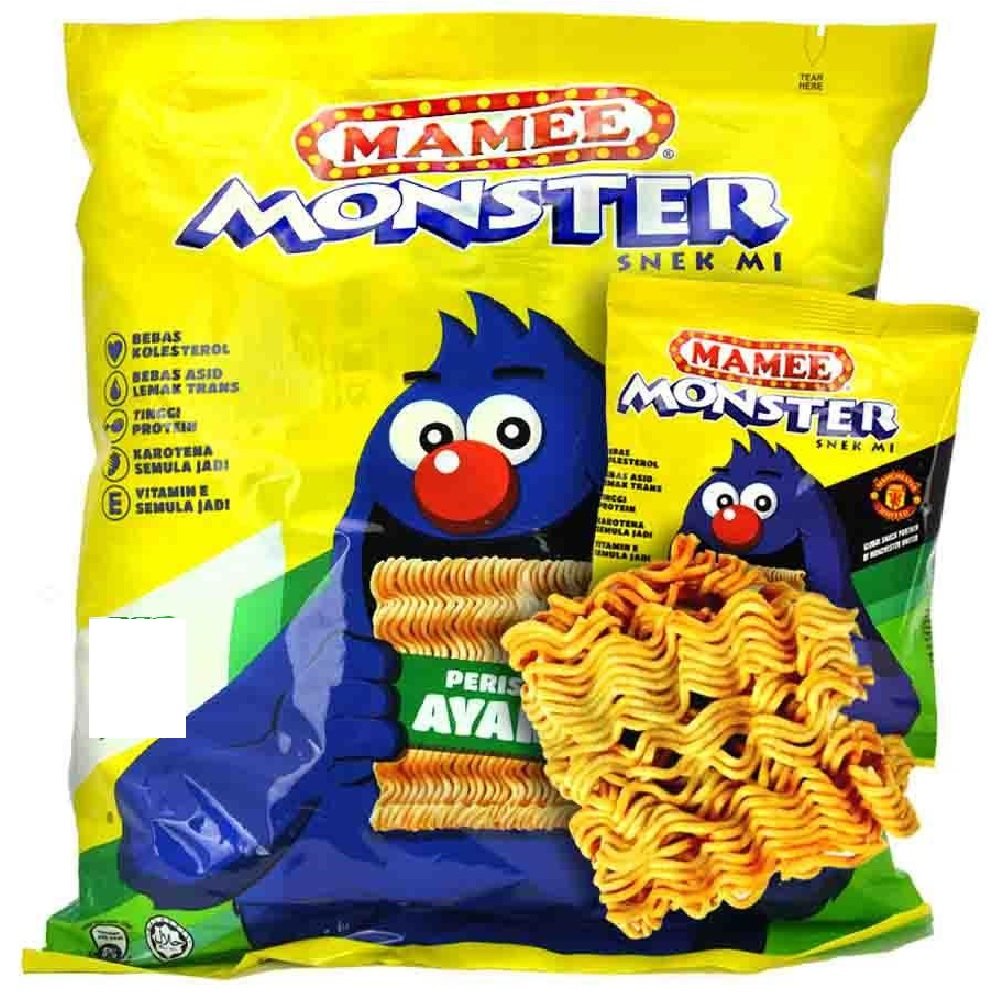 Mamee Monster Snack Noodles - Chicken Flavor (120 Packs x 25g) | Family Size Bulk Snacks for Kids Lunch, School, Parties & Road Trips