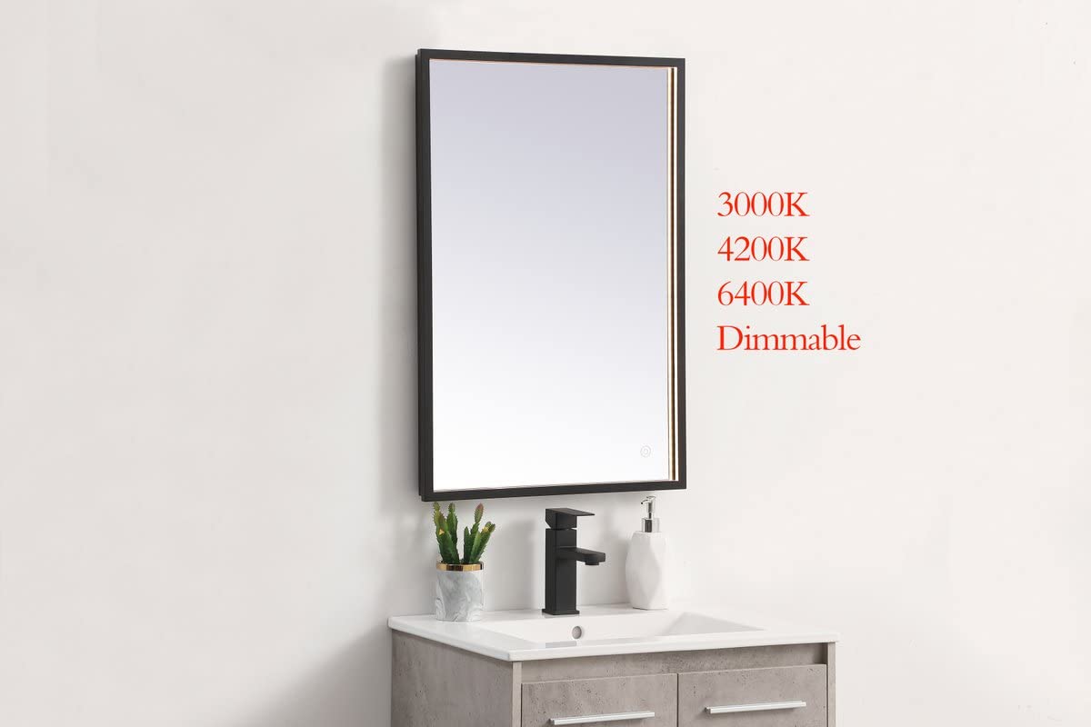Elegant Black LED Mirror 18X30 - Adjustable Color Temperature for Bathroom & Vanity