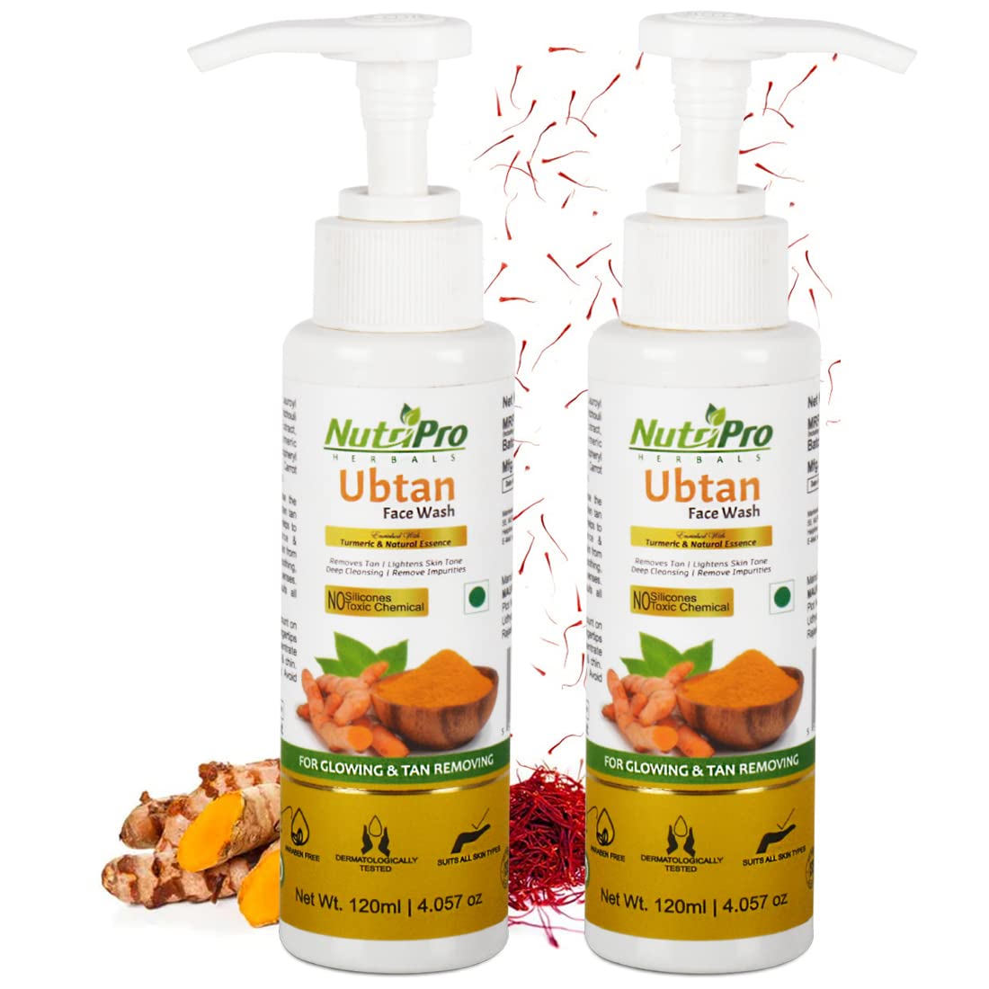 NutriPro Ubtan Turmeric Face Wash - Natural Glow & Tan Removal Cleanser | Silicone & Paraben Free 240ml (2 Pack) | Brightening Skincare for Daily Use & Post-Sun Care