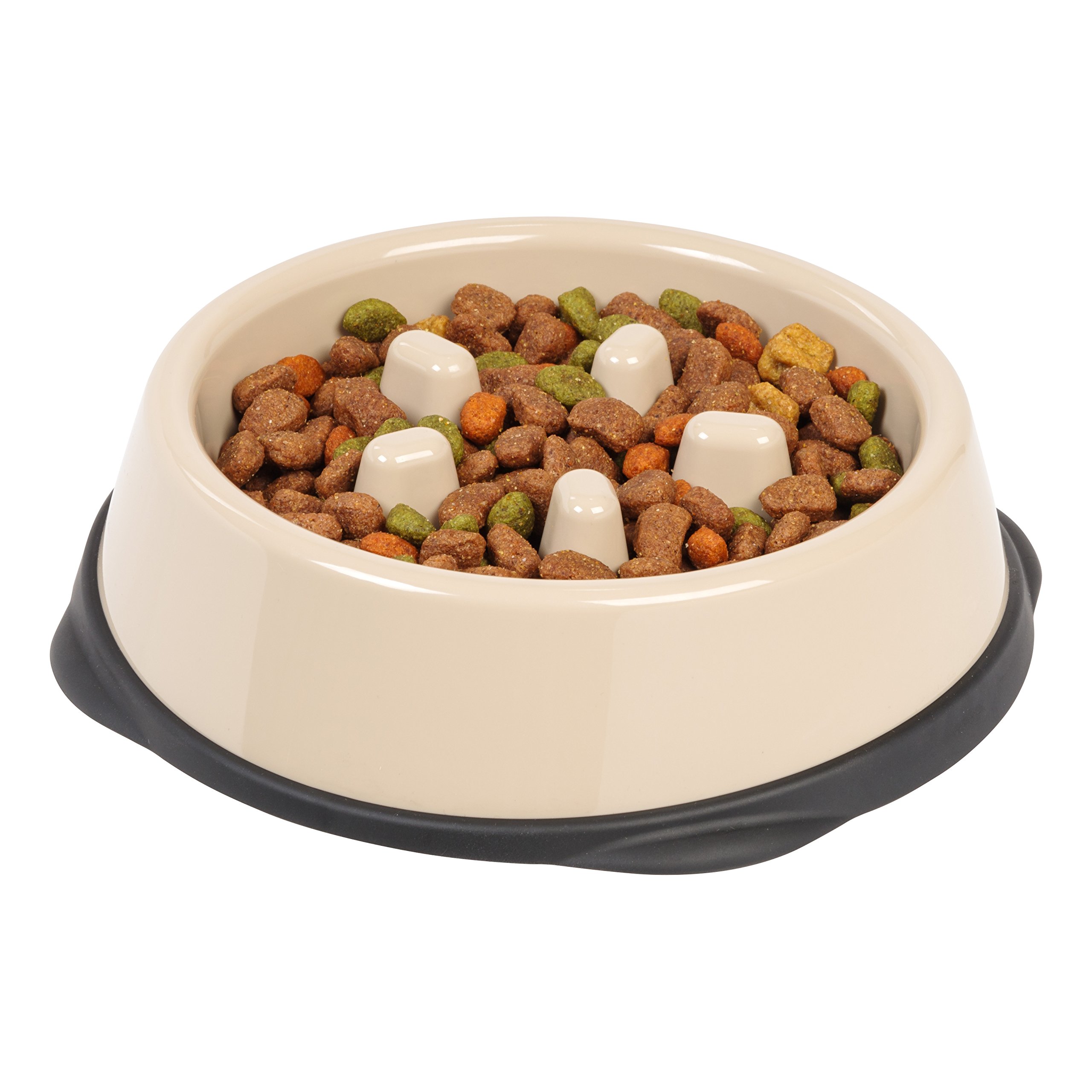 IRIS USA 2-Cup Slow Feeder Dog Bowl - Anti-Choking & Anti-Slip Puzzle Bowl for Healthy Digestion - Slow Eating Bowl for Long Snouted Dogs, Cats & Pets - BPA-Free & PVC-Free - Beige/Black - Perfect for Mealtime Training and Portion Control