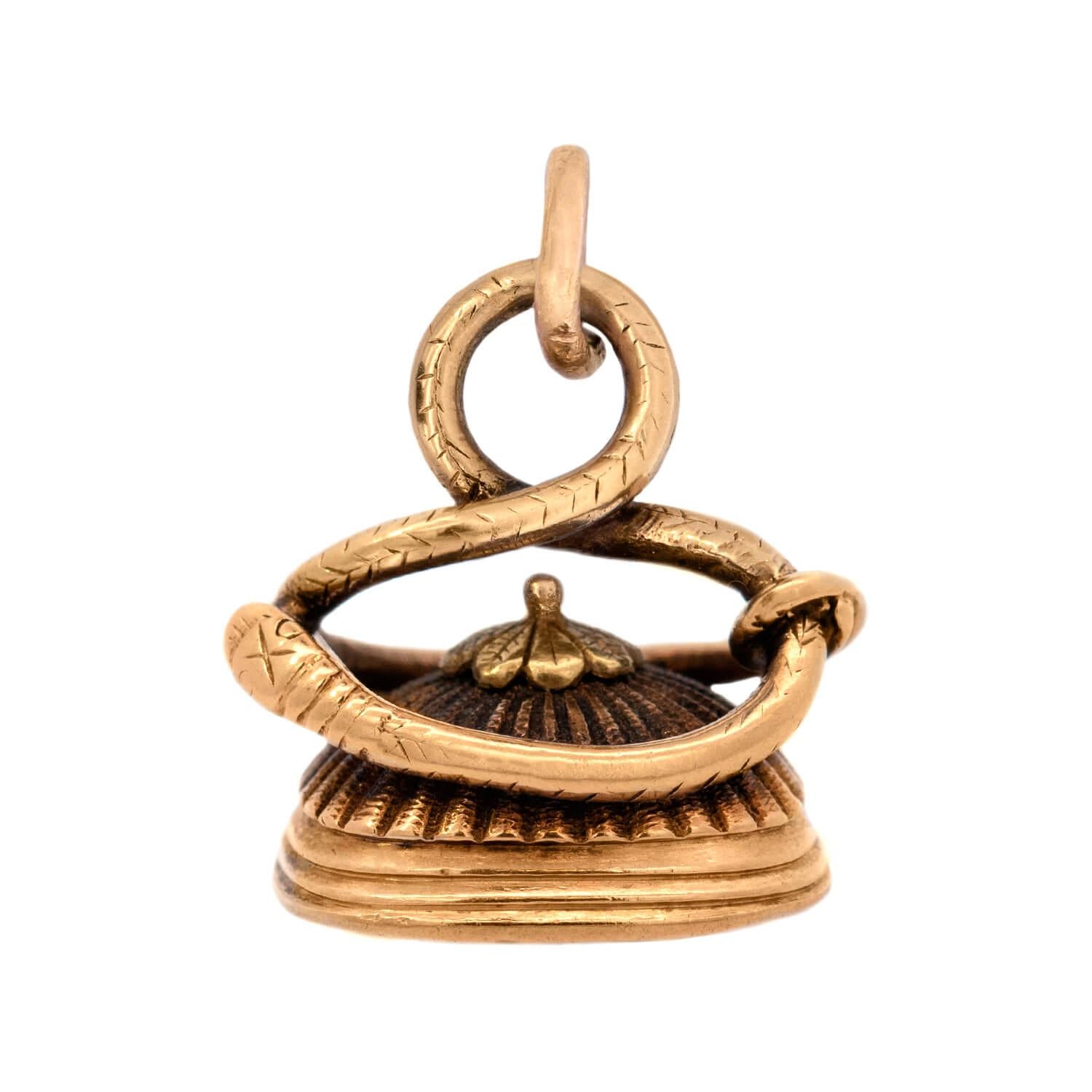 Victorian Style 14k Gold Agate Snake Motif Fob Pendant - Vintage Jewelry for Necklace, Bracelet & Gift Giving