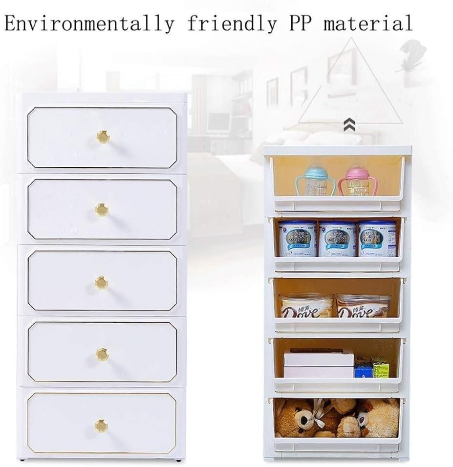5-Tier Thick Plastic Storage Cabinet for Clothes, Toys & Snacks - Large Organizer Box (38x32x83cm) - Perfect for Bedroom, Closet & Kids Room Organization
