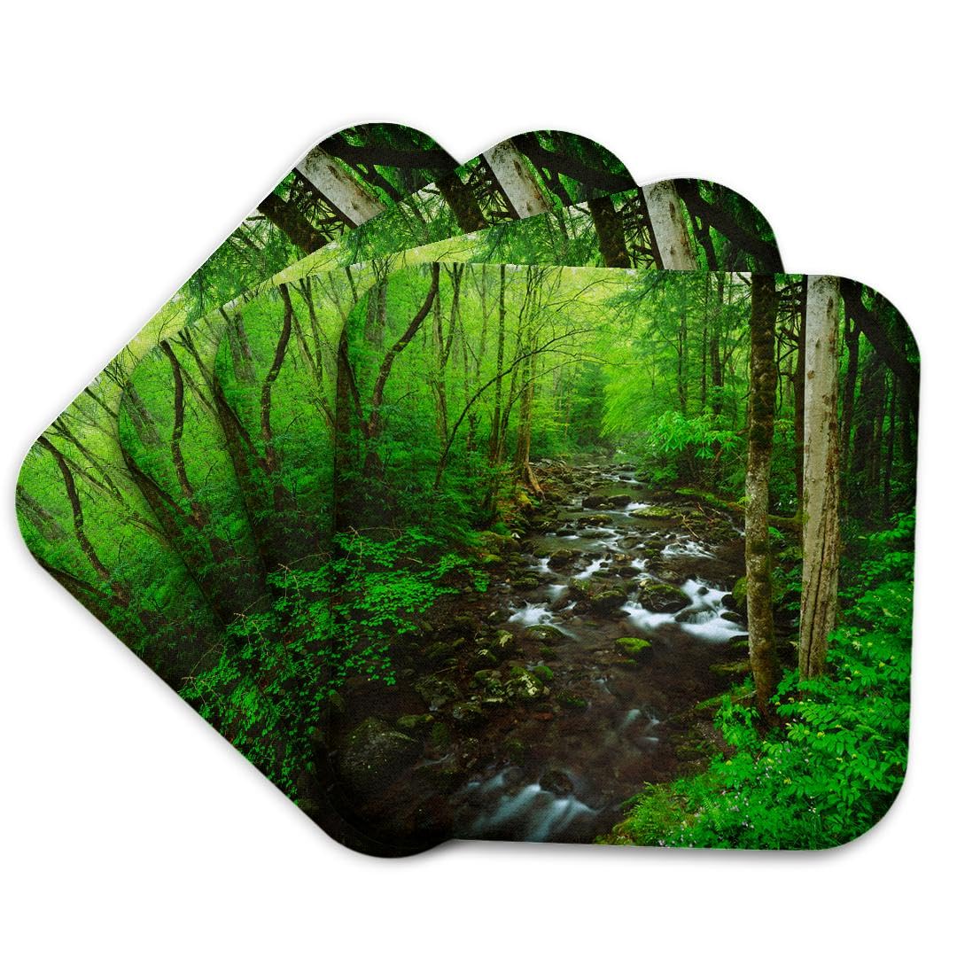 USA Tennessee Great Smoky Mountains Moss Covered Stream Soft Coasters Set of 4 - Perfect for Home Decor, Office Use & Gift Giving