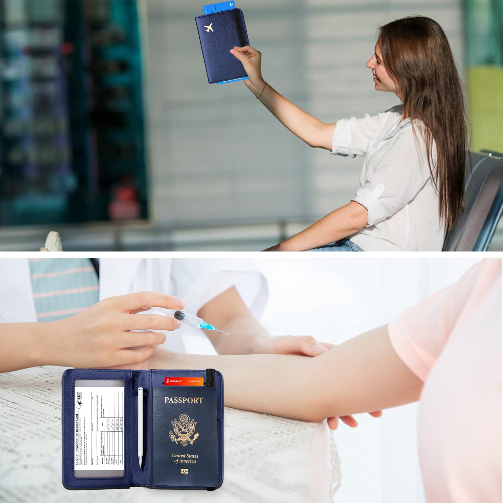 ZOPPEN RFID Blocking Passport Holder Wallet for Women & Men - Travel Document Organizer Cover Case (Blue) | Perfect for Airports, Vacations & Business Trips