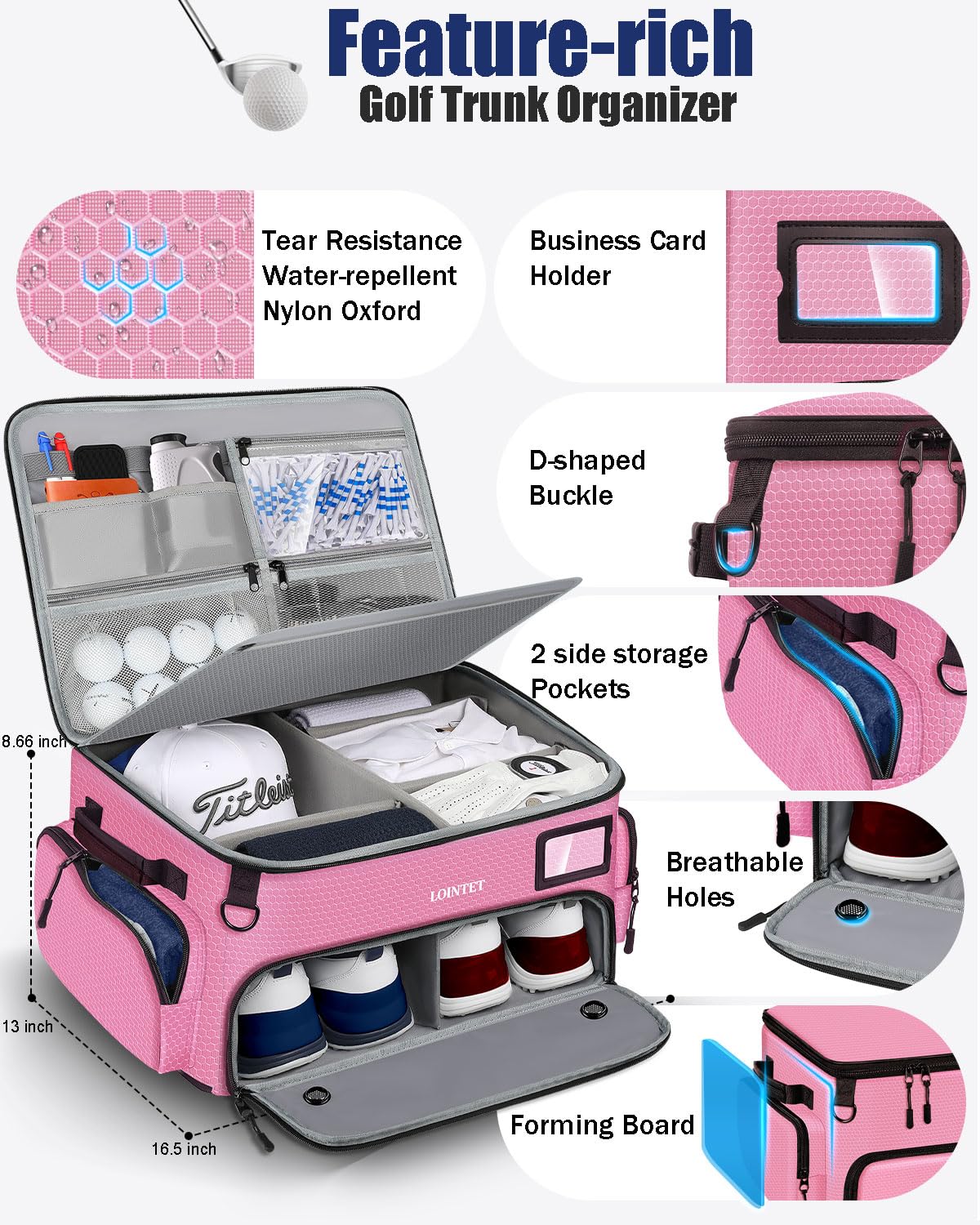 Waterproof Golf Trunk Organizer with Ventilated Shoe Compartment – Storage for Golf Balls, Tees, Hats, Clothes & Accessories – Perfect Golf Gift for Men & Women – Ideal for Car, SUV & Travel Use