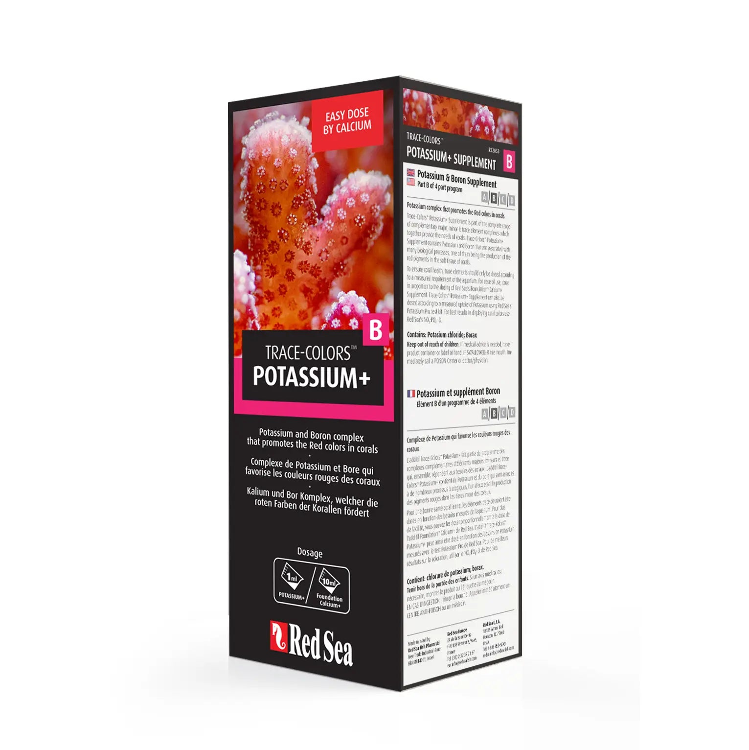 Red Sea Trace Colors Part B Potassium+ Supplement - Essential Coral Nutrition for Vibrant Reef Aquariums