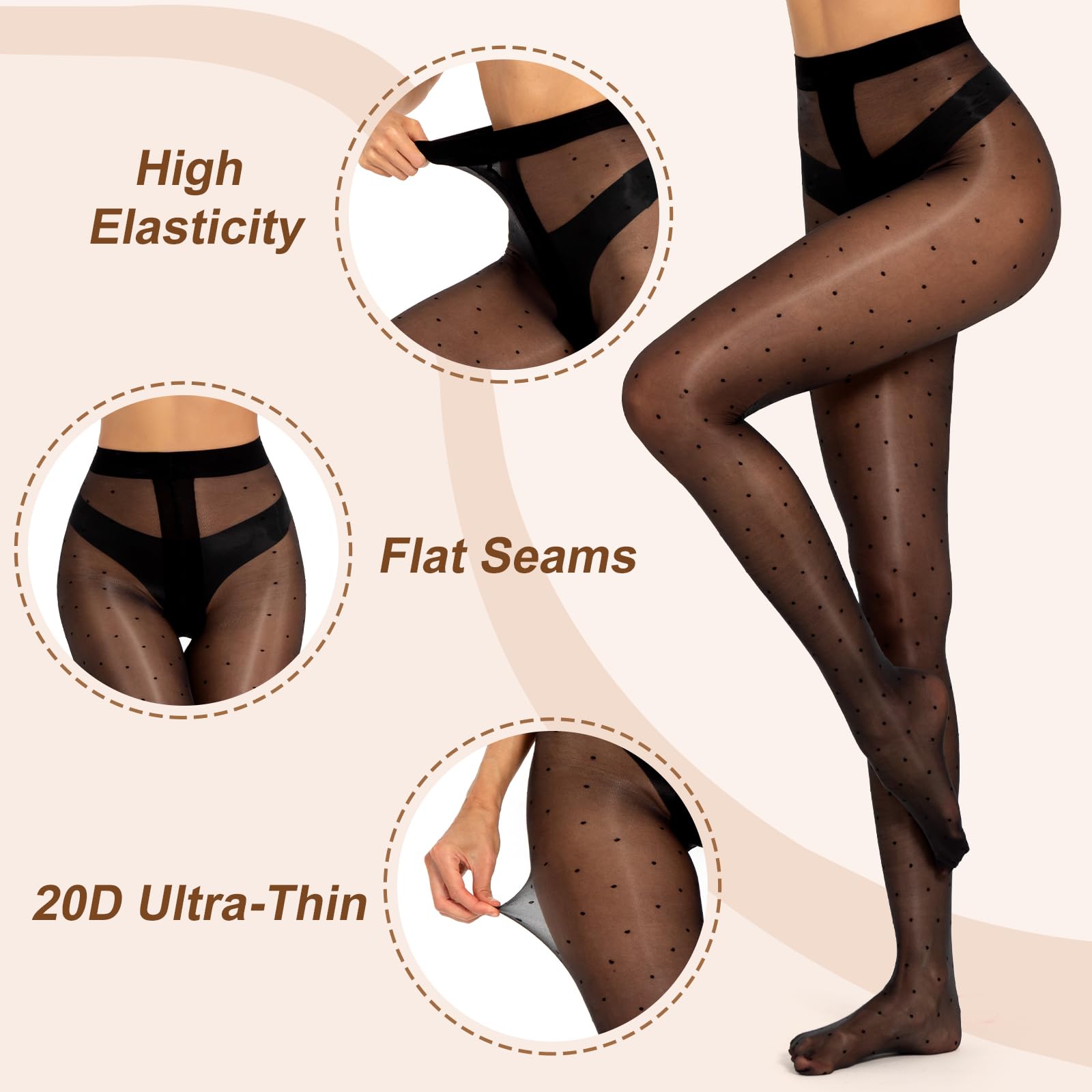 MANZI Women's Sheer Polka Dot Shimmery Tights - Shiny Dotted Pantyhose, Cute Glossy Stockings for Party, Cosplay, Dance & Everyday Wear