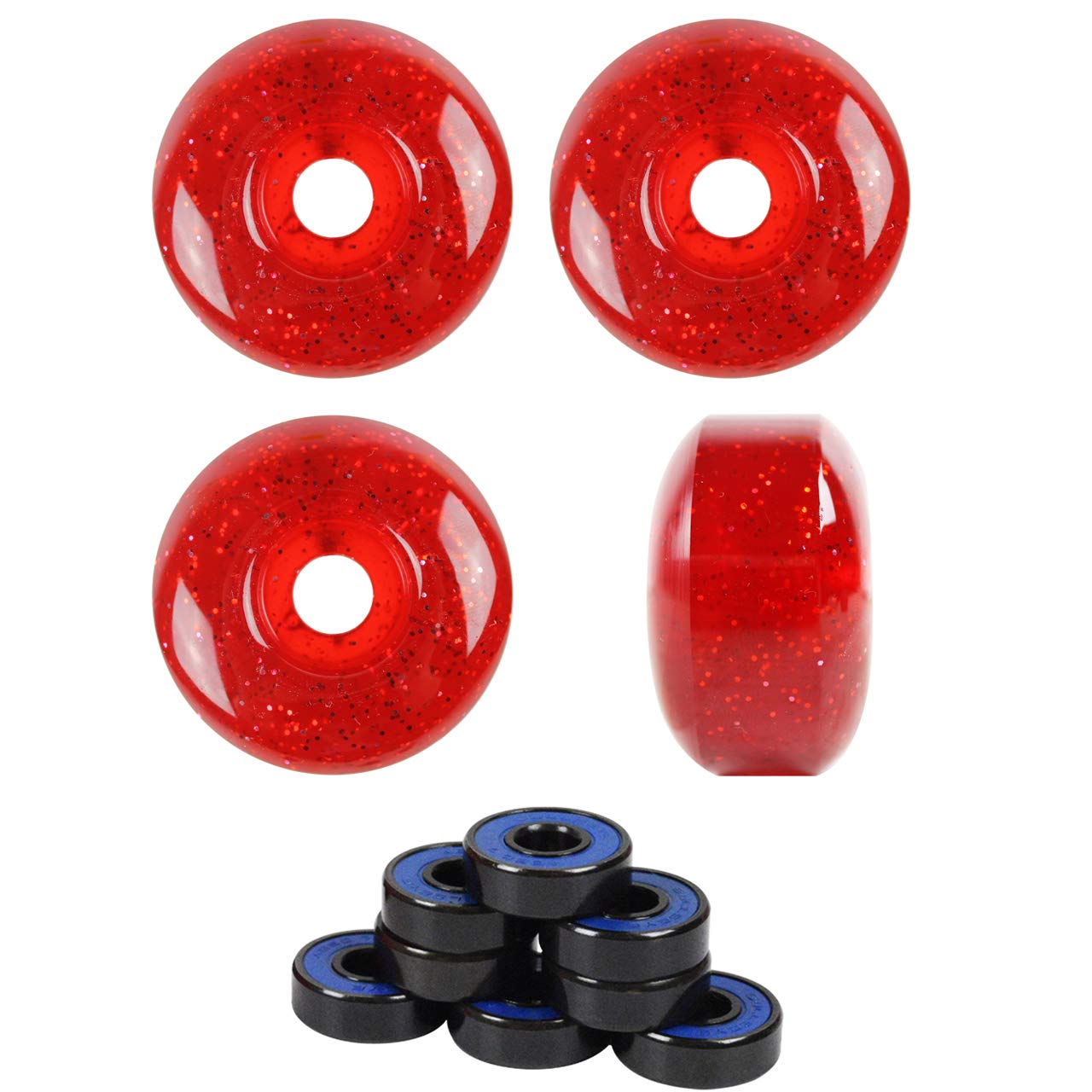 Premium 53mm Skateboard Wheels with ABEC 7 Bearings & Spacers - Glitter Red | High-Performance for Street & Park Skating | Smooth Ride & Durability for Beginners & Pros