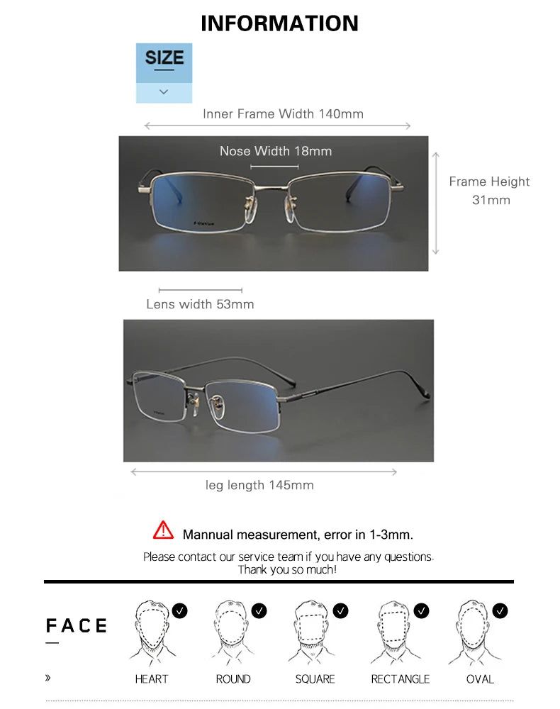 Aimee Unisex Semi-Rimless Square Titanium Eyeglasses Frame 941231 - Lightweight & Durable for Work, Reading, and Everyday Wear