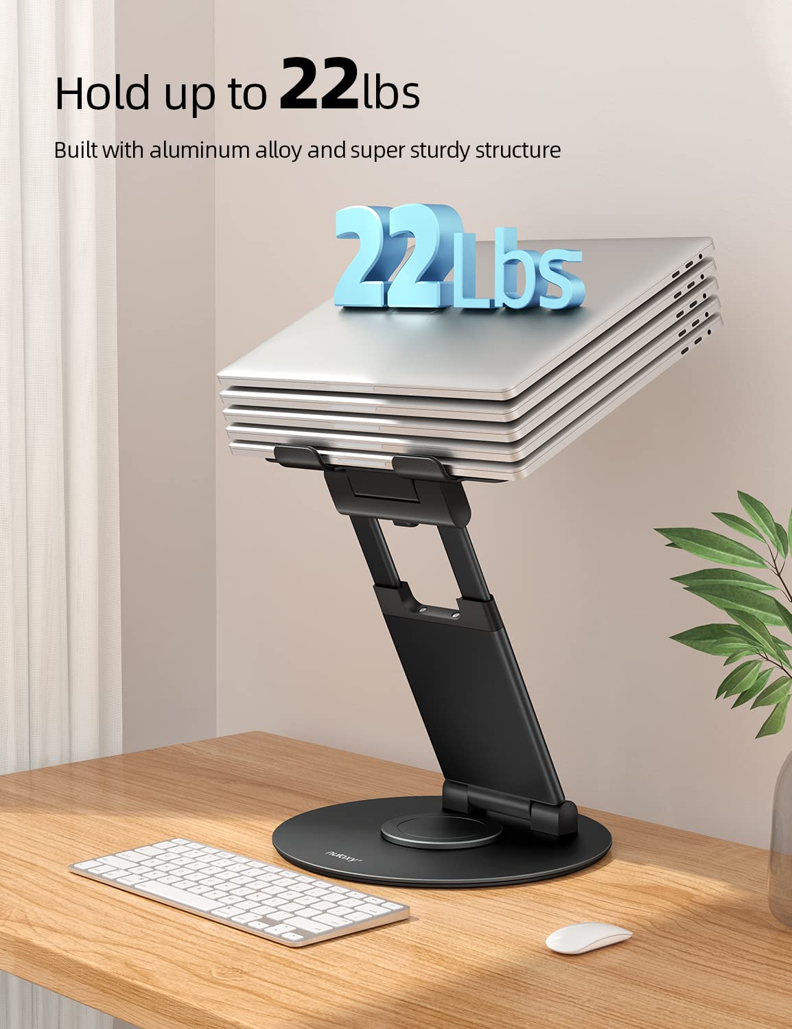 Nulaxy Adjustable Laptop Stand for Desk - 360° Rotating & Telescopic Ergonomic Riser with Swivel Pull-Out Design, Fits 10-17 Inch Laptops, MacBook, Notebook (Black) - Perfect for Home Office, Gaming & Workspace Setup