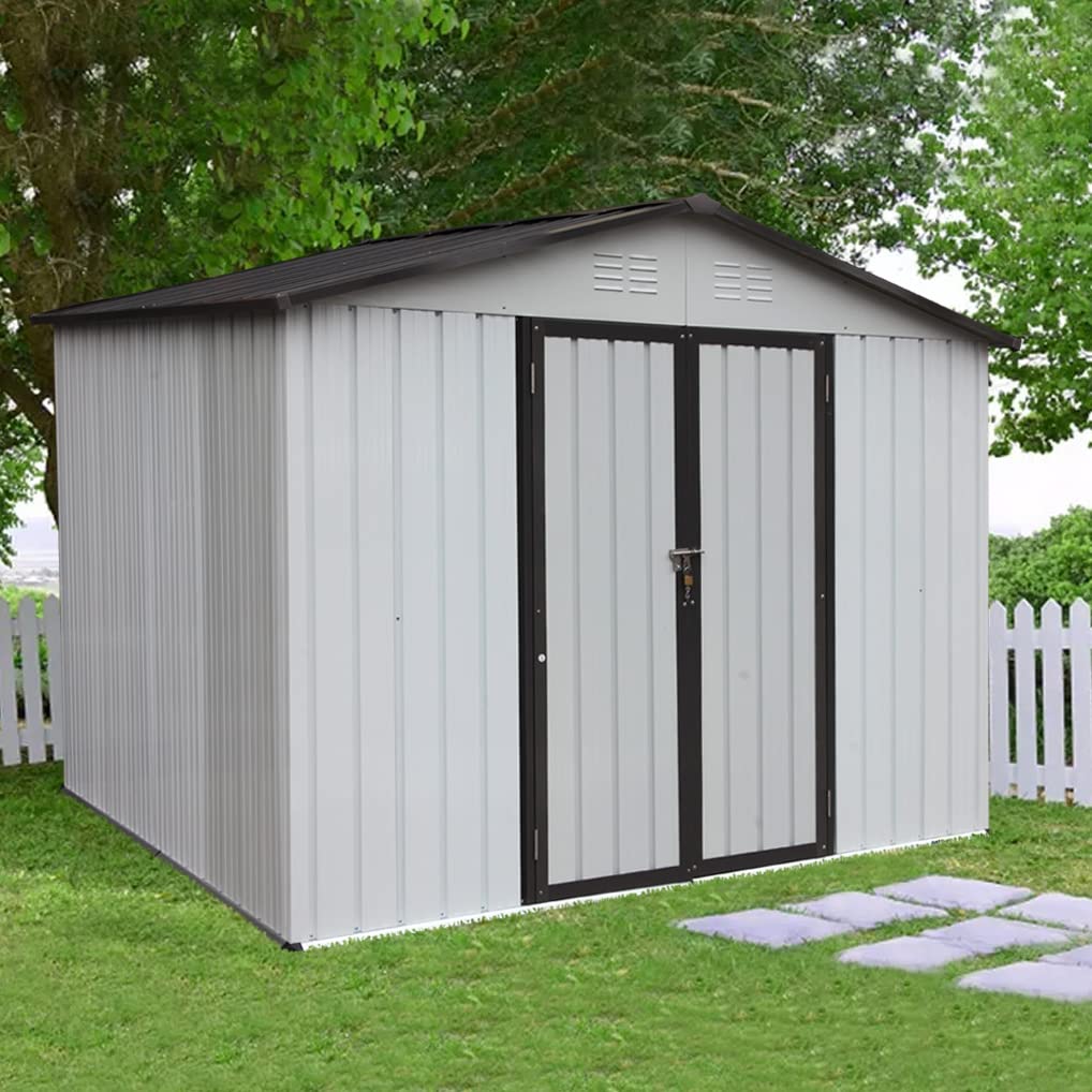 8x6ft Outdoor Storage Shed - Heavy Duty Metal Garden Shed for Backyard, Bicycle & Tool Storage | Weather-Resistant Grey Utility Shed for Patio, Lawn & Home Organization