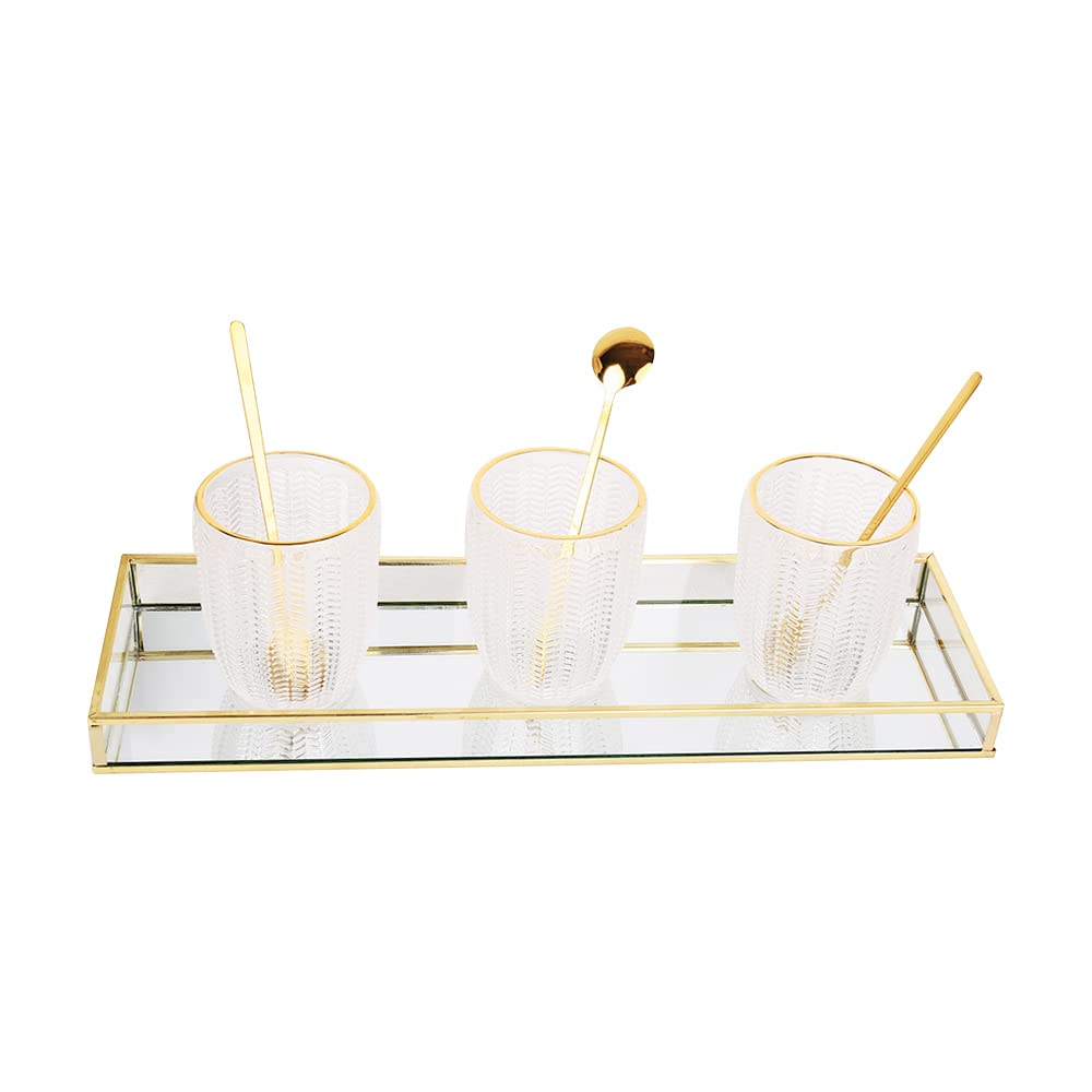 Gold Bathroom Vanity Tray Set (2Pcs) - Affogato Sink Organizer with Mirror for Toothbrush, Makeup & Cosmetics Storage | Perfect for Bathroom Countertops, Toilet Tanks, Bathtubs, Closets & Dressers | Elegant Home Organization Solution