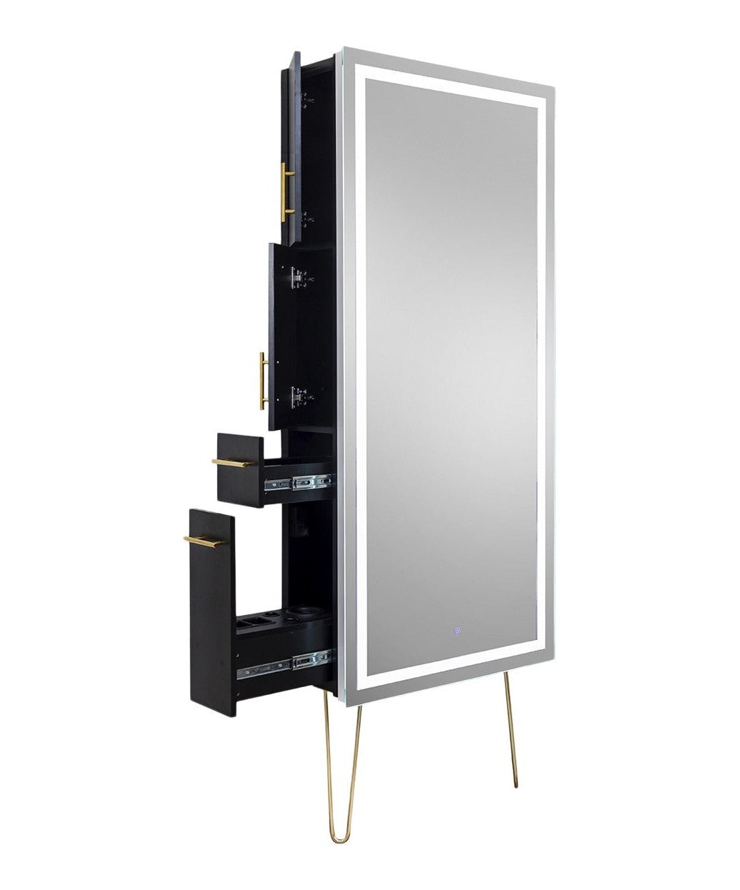 PIBBS 9110 LUMINA LED Salon Mirror with Storage & Adjustable Legs - Professional Vanity Mirror for Makeup, Hair Styling & Beauty Salon Use