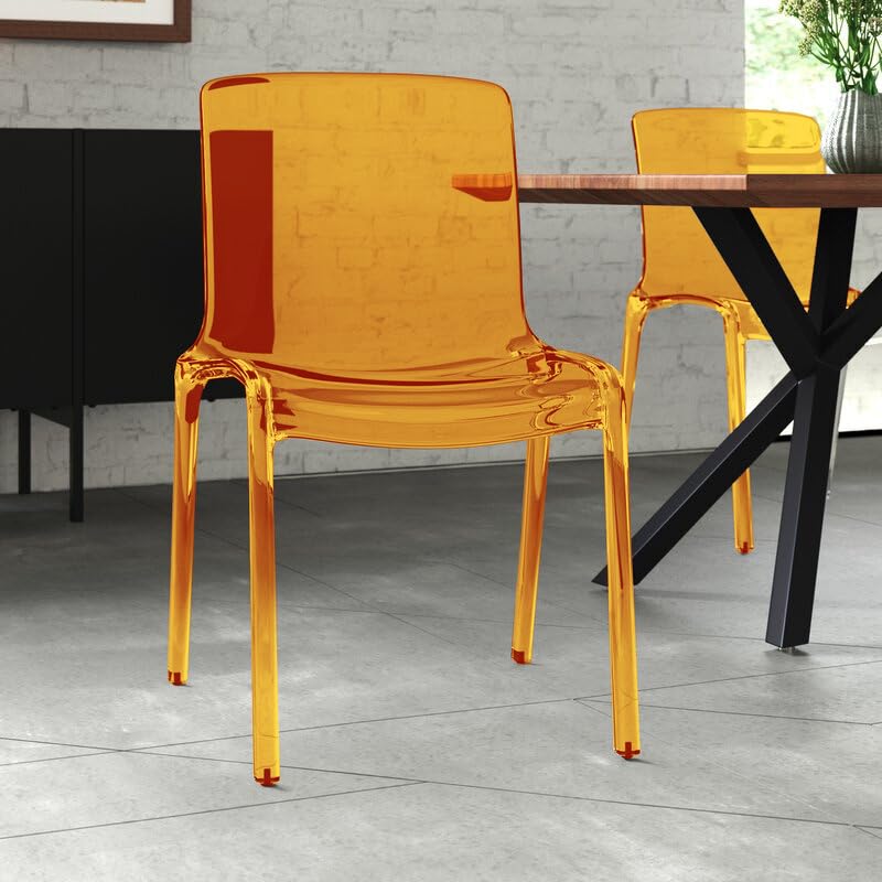 LeisureMod Adler Mid-Century Modern Dining Chair - Transparent Orange Acrylic Contemporary Design for Kitchen, Dining Room & Home Decor | Perfect for Modern Dining Sets, Breakfast Nooks & Stylish Interior Design