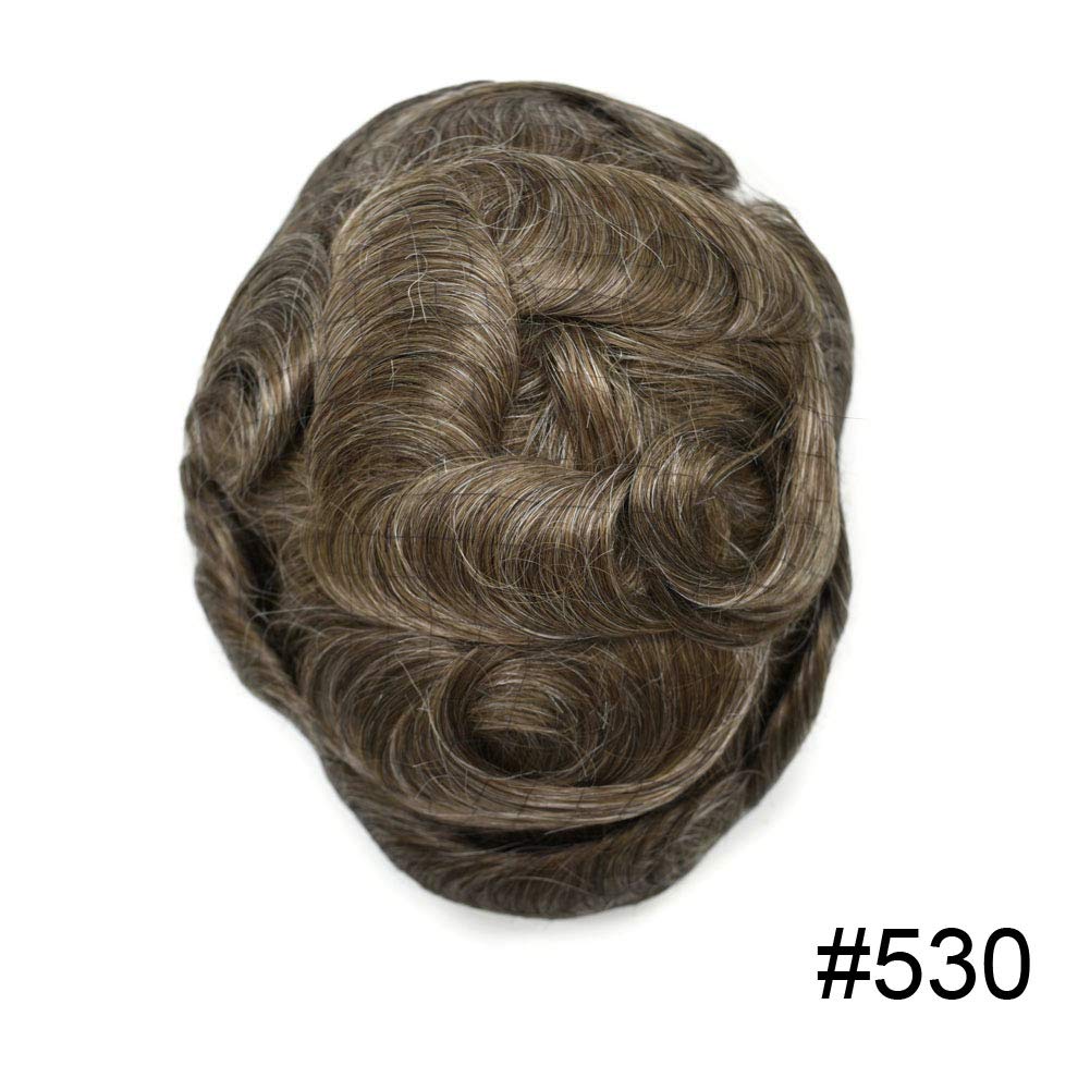 Premium 100% European Human Hair Toupee for Men - 0.12mm Thin Skin V-looped Hair Replacement System with Durable Poly Base (8