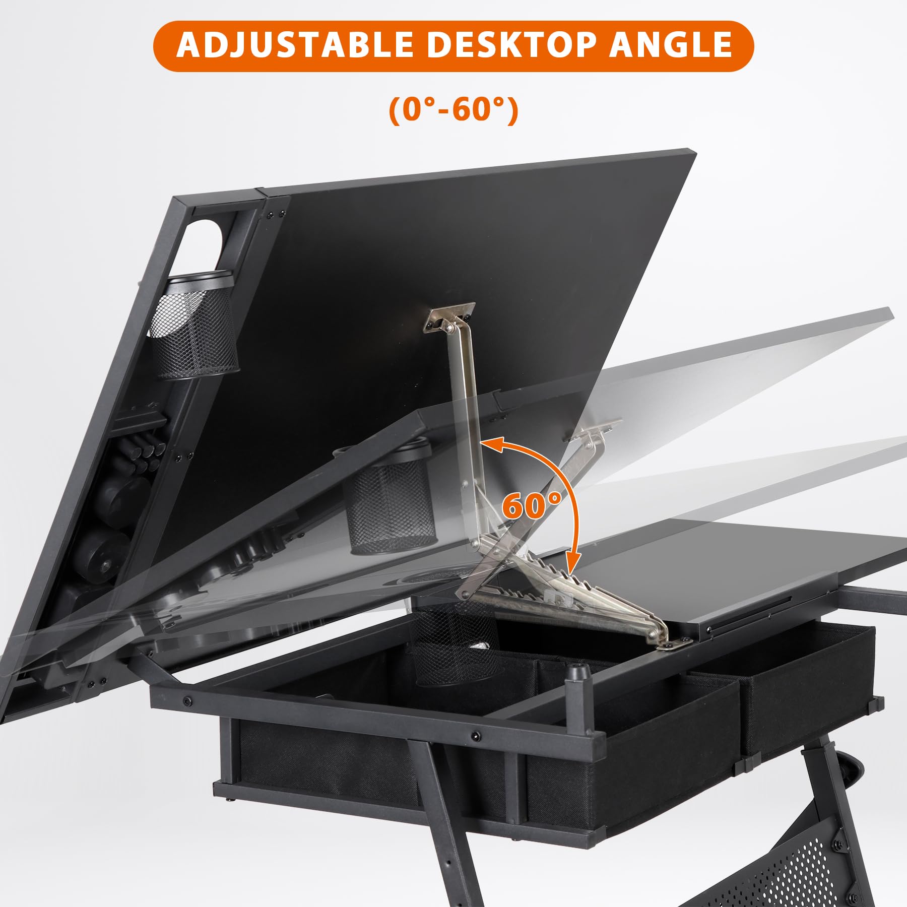 Adjustable Height Drafting Desk with 2 Storage Drawers - Ergonomic Drawing Table for Artists, Architects & Home Office Work - Perfect for Painting, Sketching & Remote Work - Black