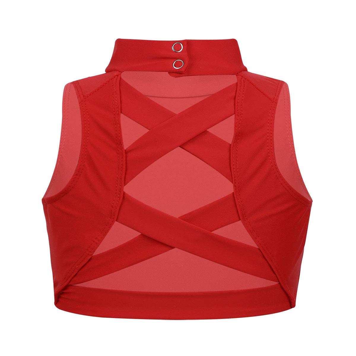 Girls Mock Neck Cross Straps Back Crop Top - Breathable Dance Sports Bra for Yoga, Gym & Active Wear
