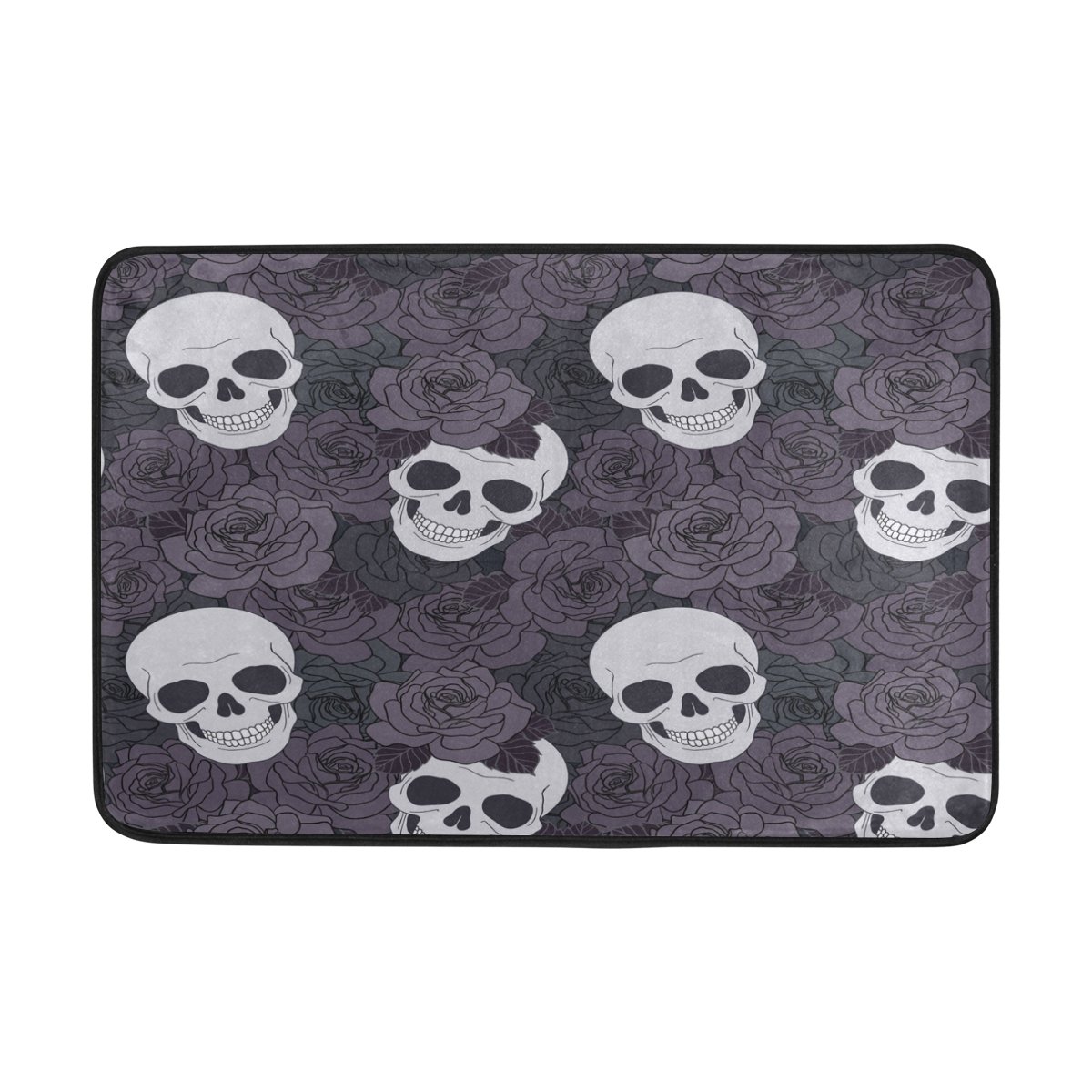 ALAZA Sugar Skull Flower Doormat - Non-Slip Indoor/Outdoor Entrance Mat - 23.6 x 15.7 Inch Waterproof Floor Mat for Bathroom, Porch & Front Door Decor - Mexican Day of the Dead Style Home Decor