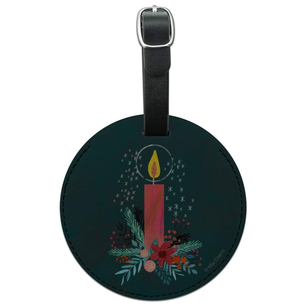 Round Leather Christmas Candle Luggage Tag - Personalized Carry-On Suitcase ID Tag for Travel Bags | Perfect for Holiday Gifts & Vacation Identification