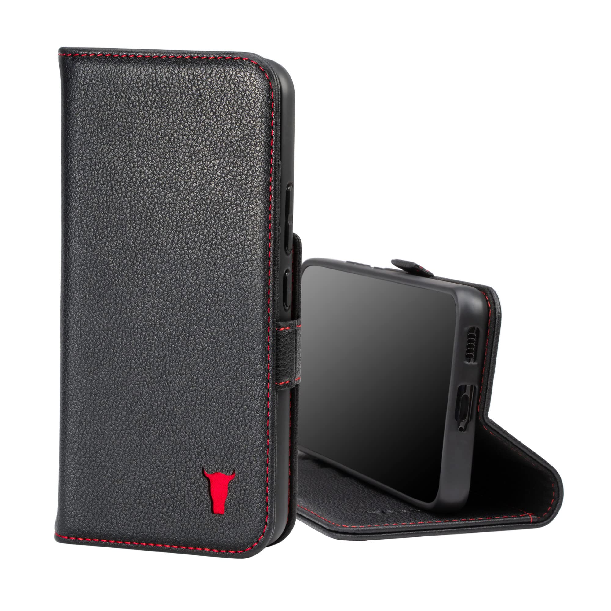 Premium Genuine Leather Phone Case for Samsung Galaxy S22 5G - Slim Protective Cover with Card Slots & Kickstand | Horizontal Viewing Stand | Perfect for Work, Travel and Everyday Use (Black)