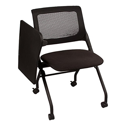 Learniture Mesh Tablet Arm Chair with Wheels - Ergonomic Office Conference Chair with Flip-Up Writing Tablet & Padded Seat - Black - Perfect for Home Office, Study, and Conference Rooms