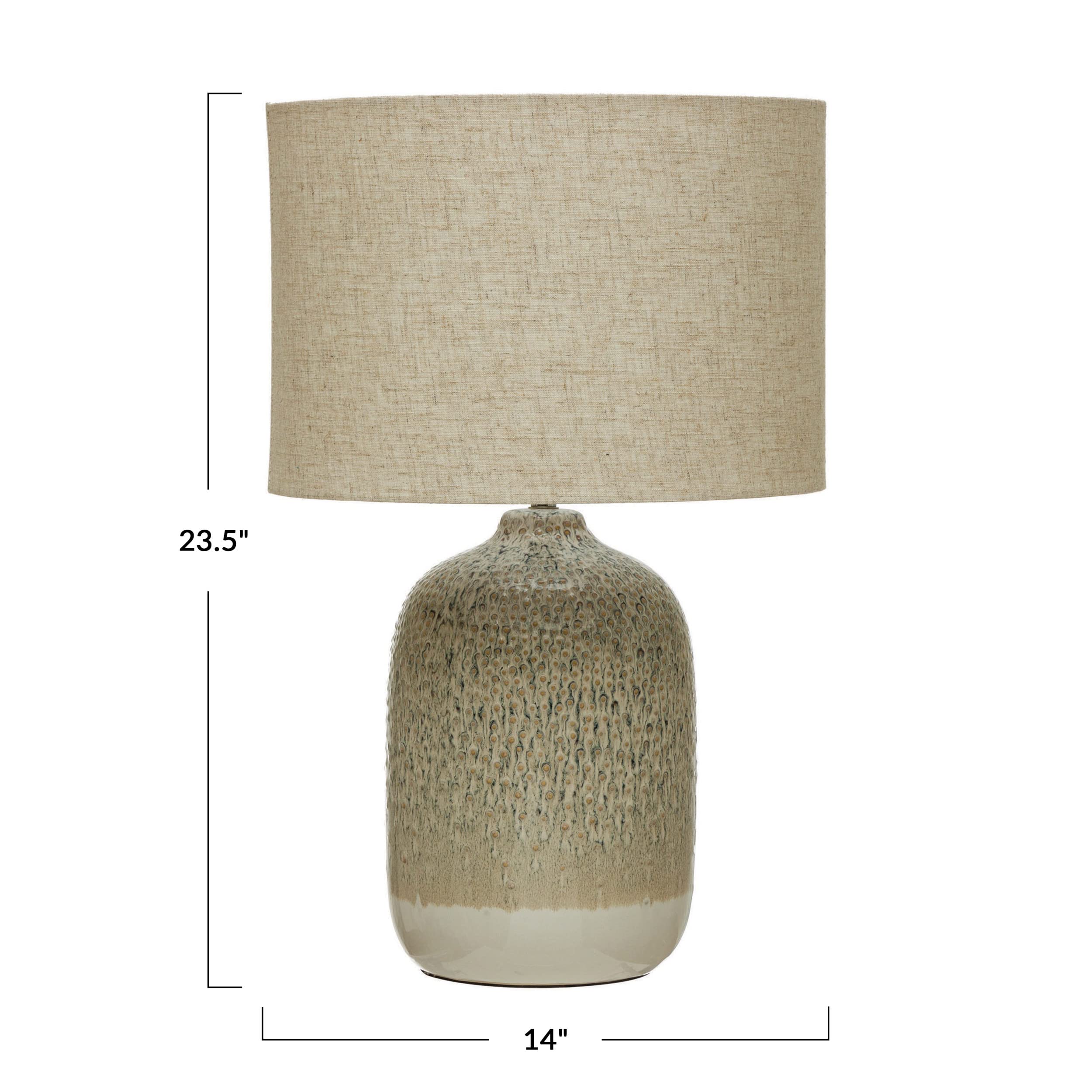 Bloomingville Taupe Stoneware Table Lamp with Linen Shade & Inline Switch - Reactive Glaze Ceramic Lamp for Bedroom, Living Room, Office (AH1747)