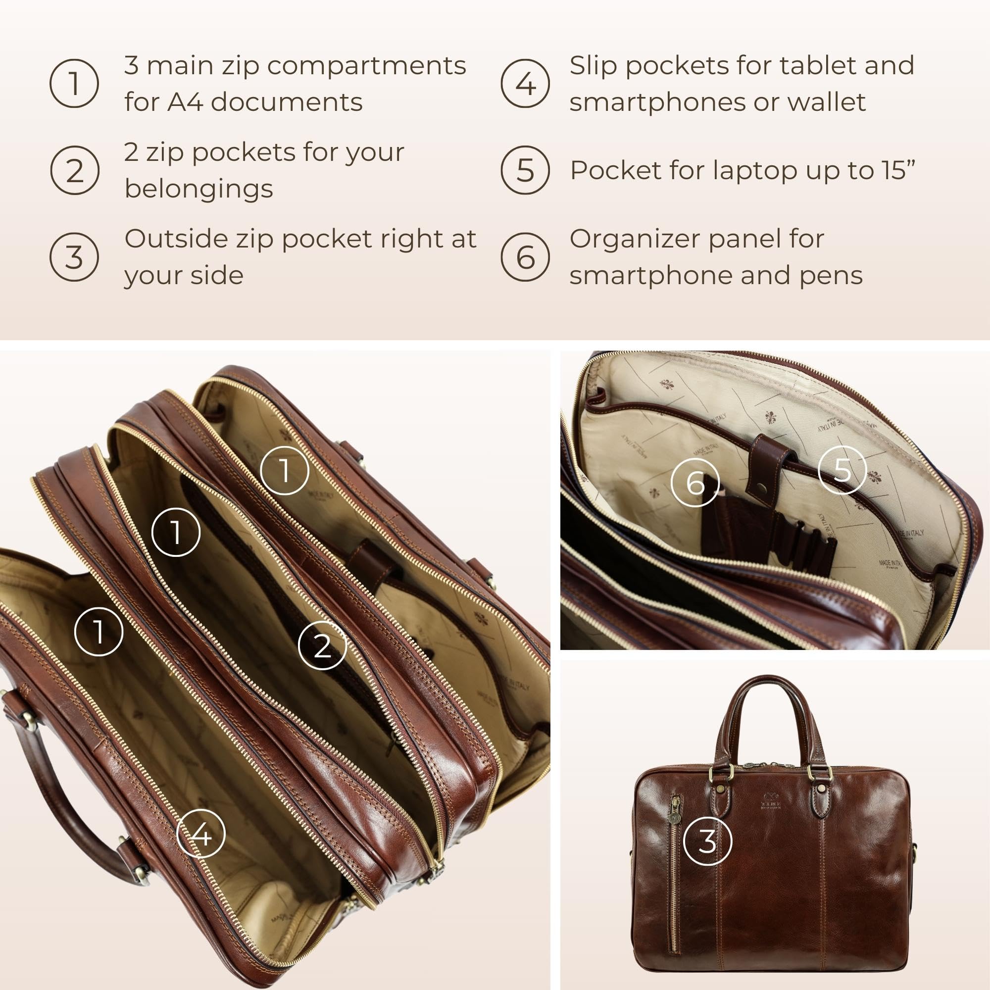 Premium Full Grain Leather Laptop Briefcase - Durable Time-Resistant Business Bag for Men & Women - Perfect for Office, Travel & Professional Meetings