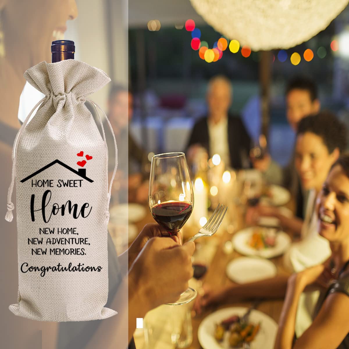LANBAIHE Elegant Wine Gift Bags for Housewarming - Perfect First Home Gift for Men, Women, Mom, Dad, Friends & Coworkers - New Homeowner Present for Celebrations & Special Occasions - Ideal for House Parties, Anniversary Gifts & Welcoming New Neighbors