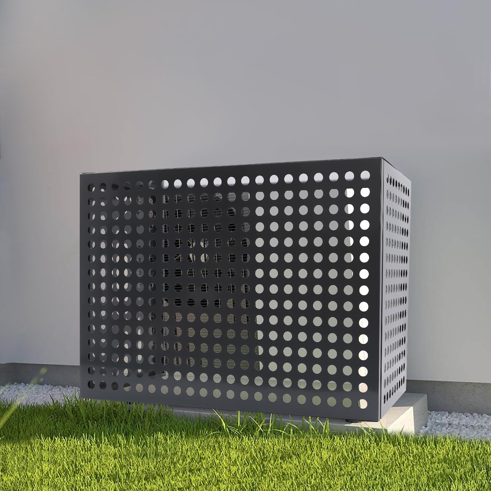 Durable Aluminum AC Cover for Outdoor Units - Heavy Duty Air Conditioner Fence & Condenser Protective Screen - Weatherproof Privacy Shield (Charcoal Grey, 43