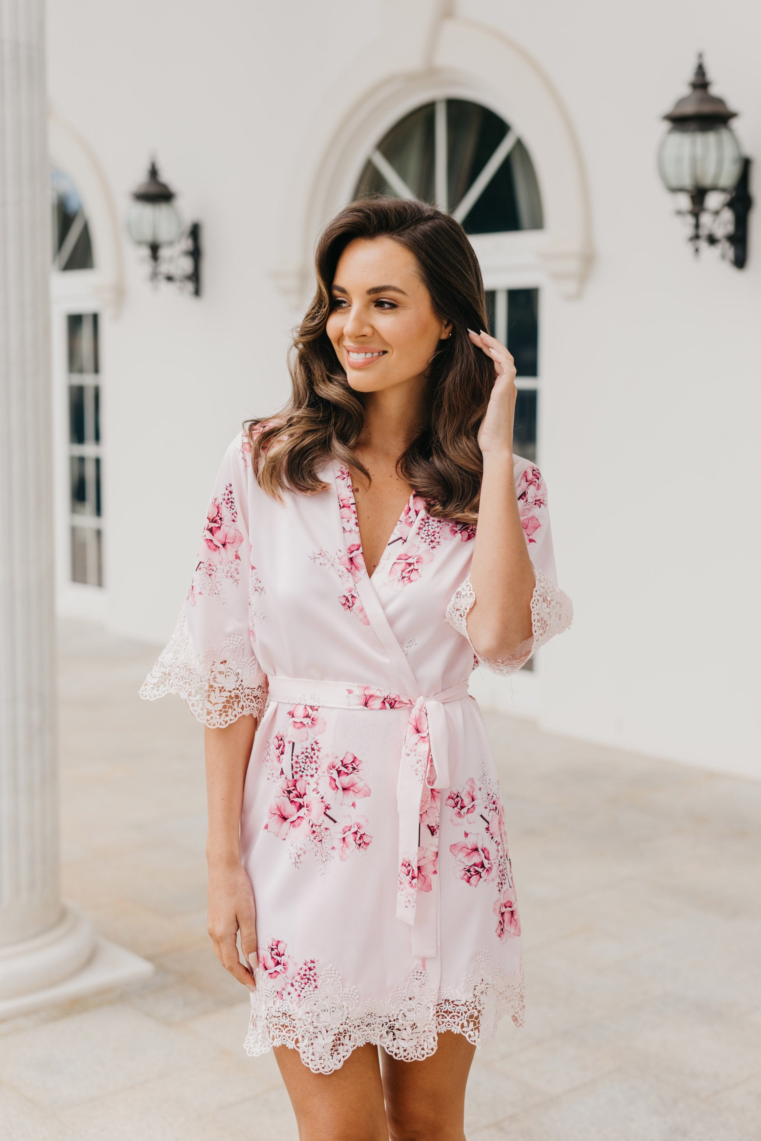 Elegant Floral Printed Robe for Women - Ivana Bouquet De Fleur Design - Perfect for Lounging, Spa Days & Bridal Showers