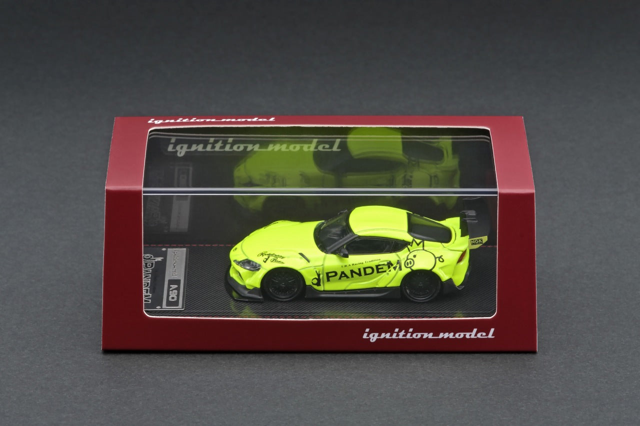 1/64 Scale PANDEM Toyota Supra A90 Diecast Model Car - Yellow Green - Collectible Toy for Car Enthusiasts & Display for Home/Office Decor