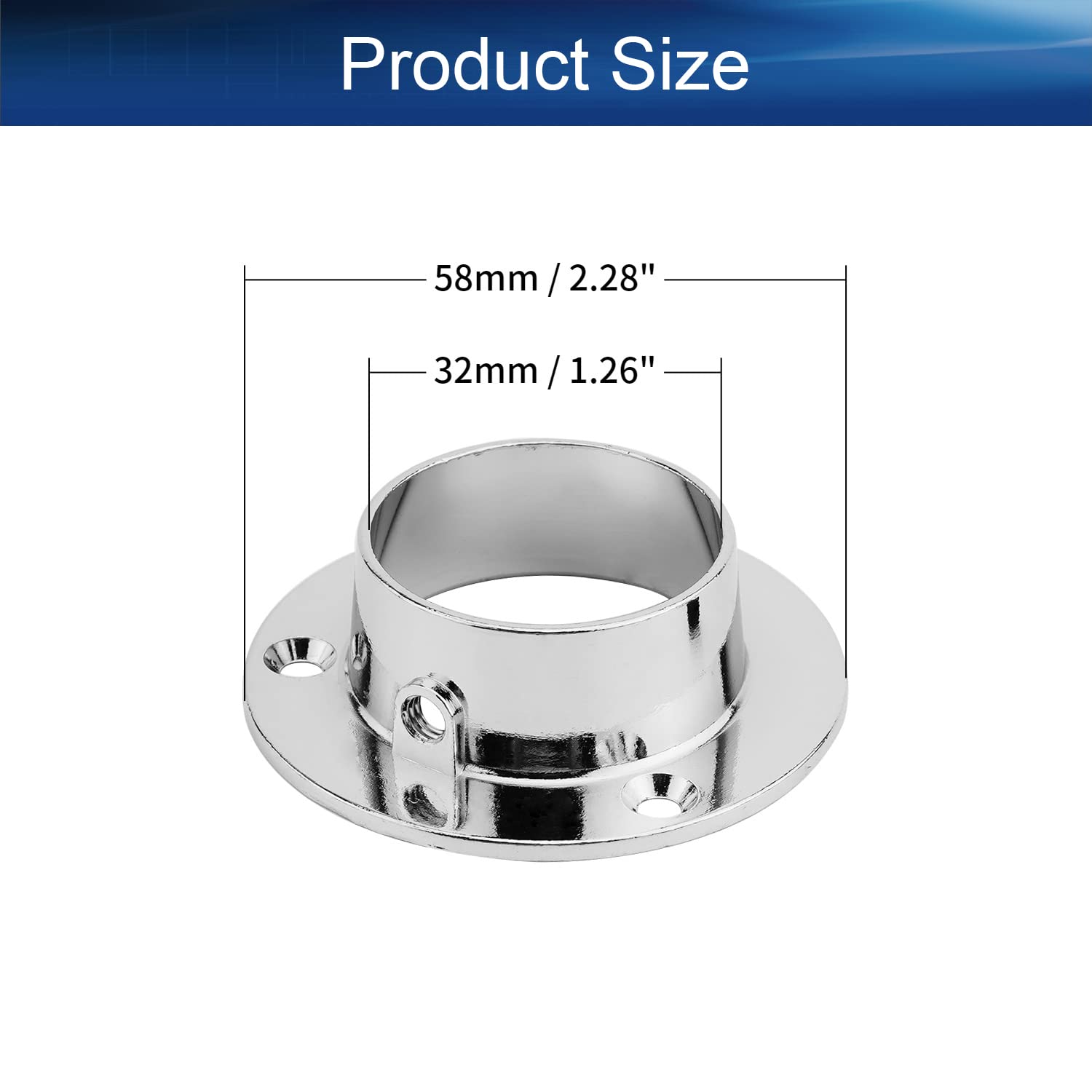 Yinpecly 58mm Zinc Alloy Closet Pole Sockets - Heavy Duty Curtain Rod Holders for 32mm (1.26 Inch) Pipes - 2 Pack - Perfect for Closet Organizers, Shower Curtain Rods & Home Decor Installation