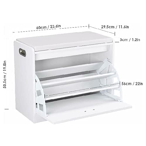 White Shoe Storage Bench with Cushioned Seat - 3-Tier Shoe Rack Organizer & Entryway Storage Chest - Perfect for Mudroom, Closet, or Bedroom Shoe Organization