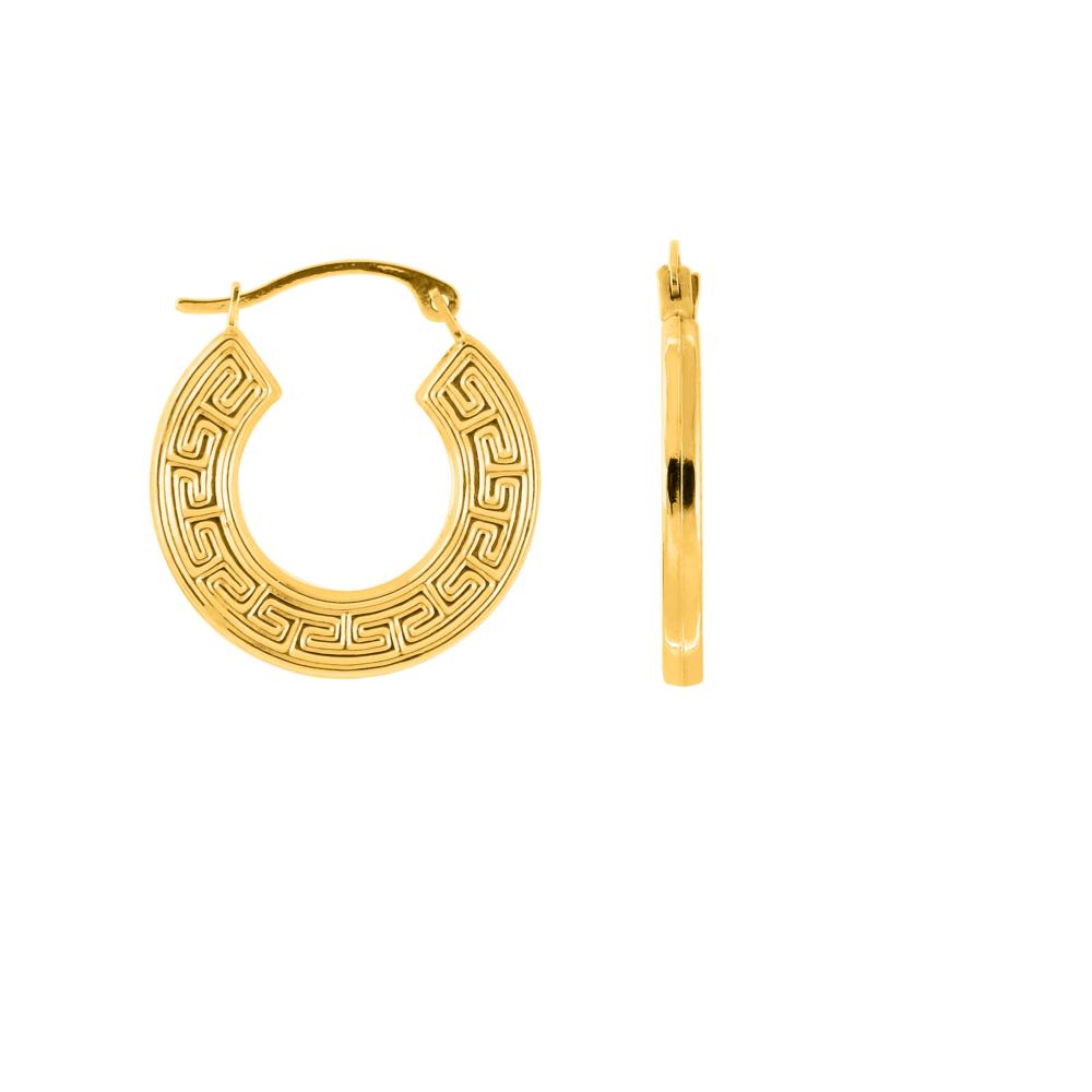 10K Gold Greek Key Hoop Earrings for Women - Classic Elegant Jewelry Gift for Her - Perfect for Weddings, Parties & Everyday Wear