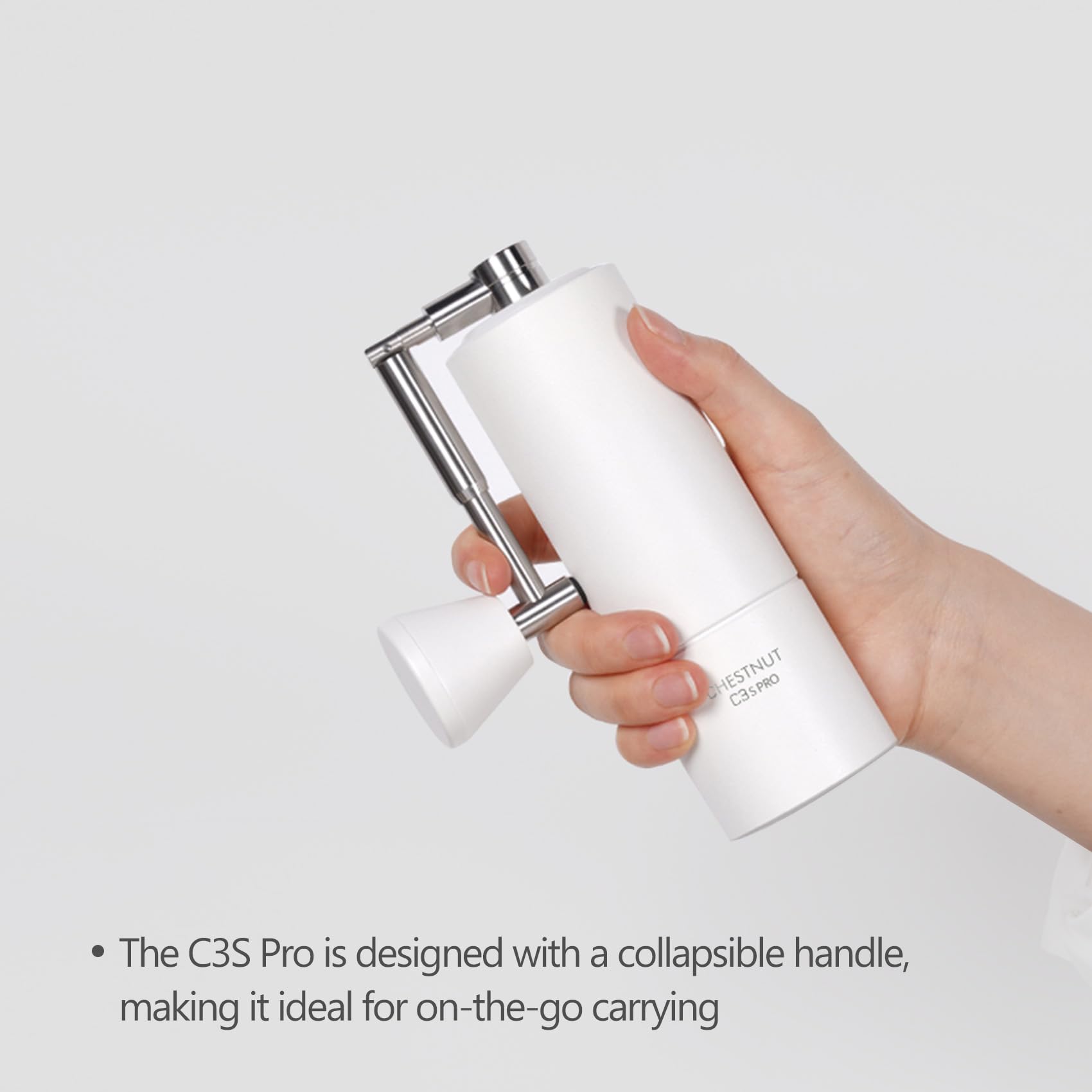TIMEMORE Chestnut C3S Pro Manual Coffee Grinder - Premium Stainless Steel S2C Conical Burr Hand Mill with Foldable Handle & Adjustable Settings for Espresso, French Press, Pour Over - Perfect for Travel, Camping, Home & Office Use - White