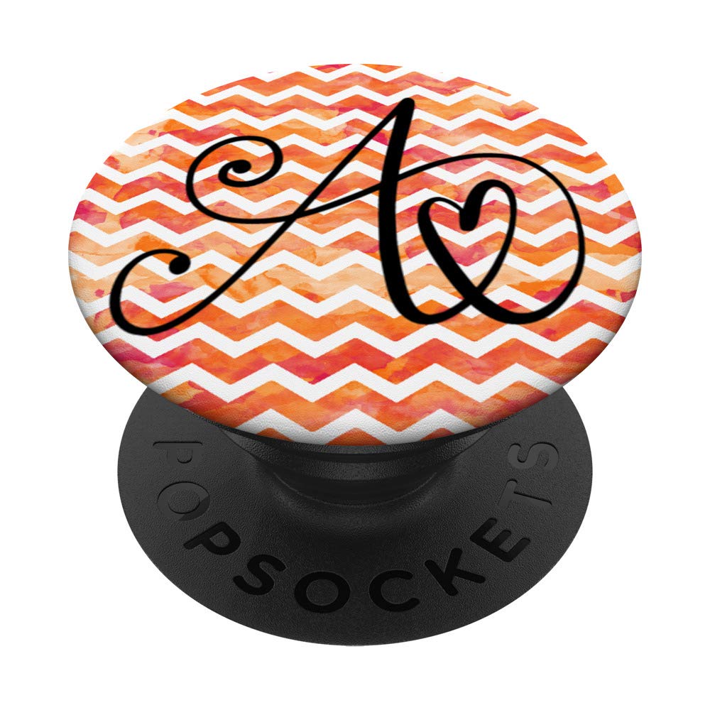 Monogram Letter A PopGrip - Coral Orange Watercolor Chevron for Phones & Tablets - Perfect for Gifts & Personalization