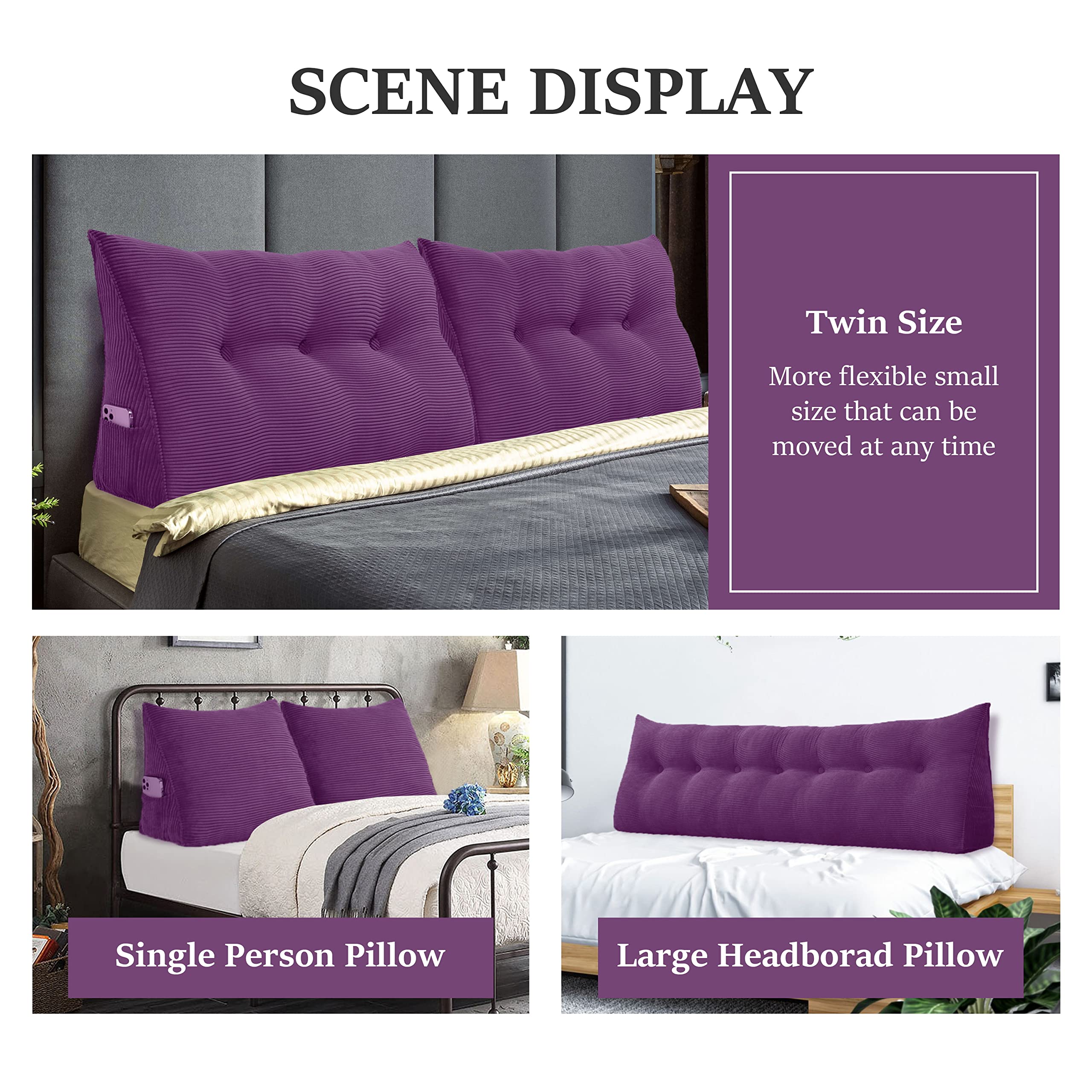 Wedge Pillow for Sitting in Bed - Orthopedic Reading Pillow with Back Support, Headboard & Body Positioning Cushion - Perfect for Adults, Daybeds & Sofas (Purple, Full Size) - Ideal for Reading, Watching TV & Post-Surgery Comfort