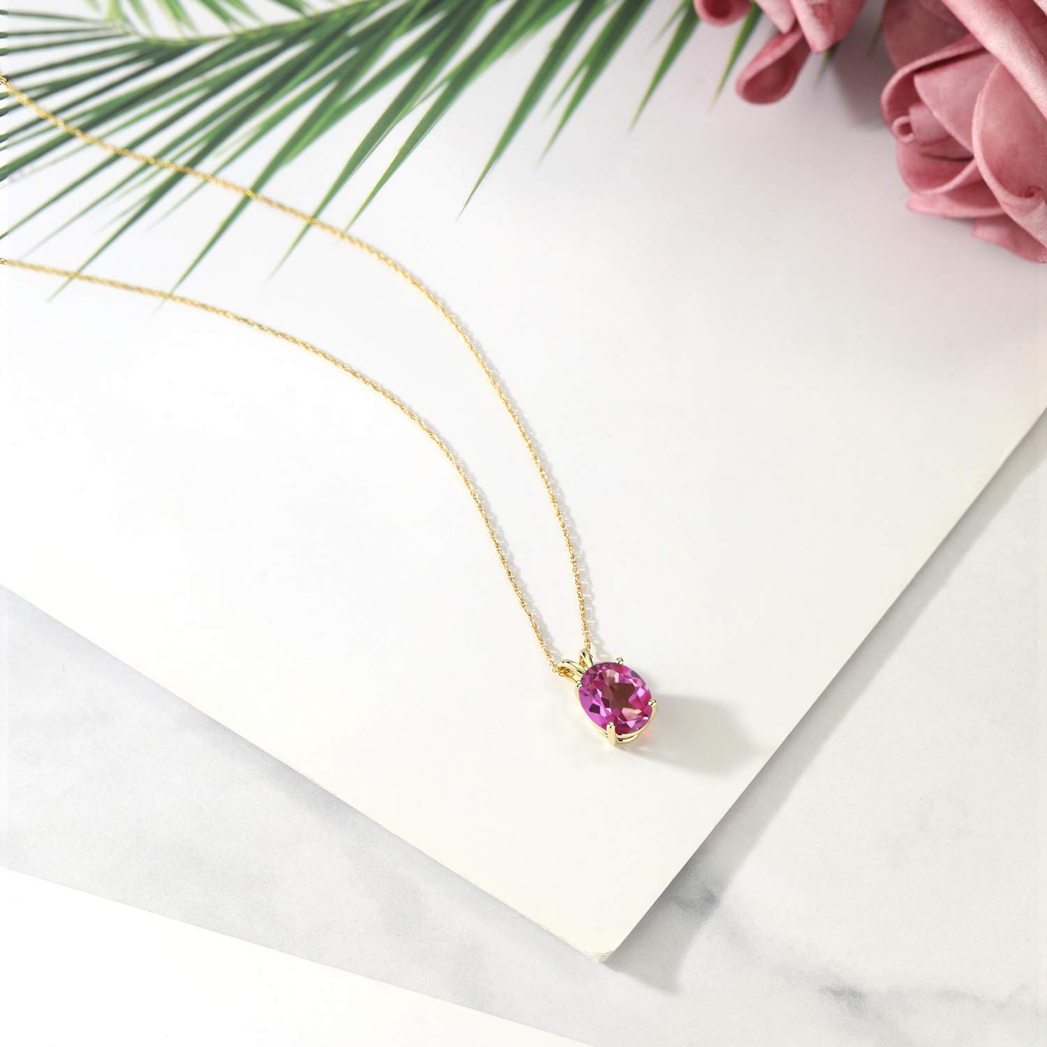 14K Yellow Gold 10X8MM Oval Birthstone Pendant Necklace for Women - Gemstone Jewelry with 18 Inch Chain | Fine Gold Necklace Gift for Mom, Wife, Her | Perfect for Birthdays, Anniversaries & Special Occasions