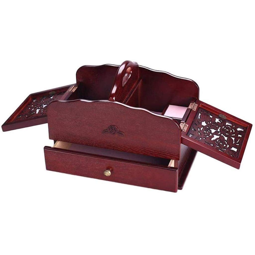 Vintage Wooden Jewelry Box with Large Storage - Handcrafted Retro Sewing Box for Necklaces, Rings & Craft Supplies | Perfect for Bedroom Dresser, Vanity Organizer & Sewing Room Decor