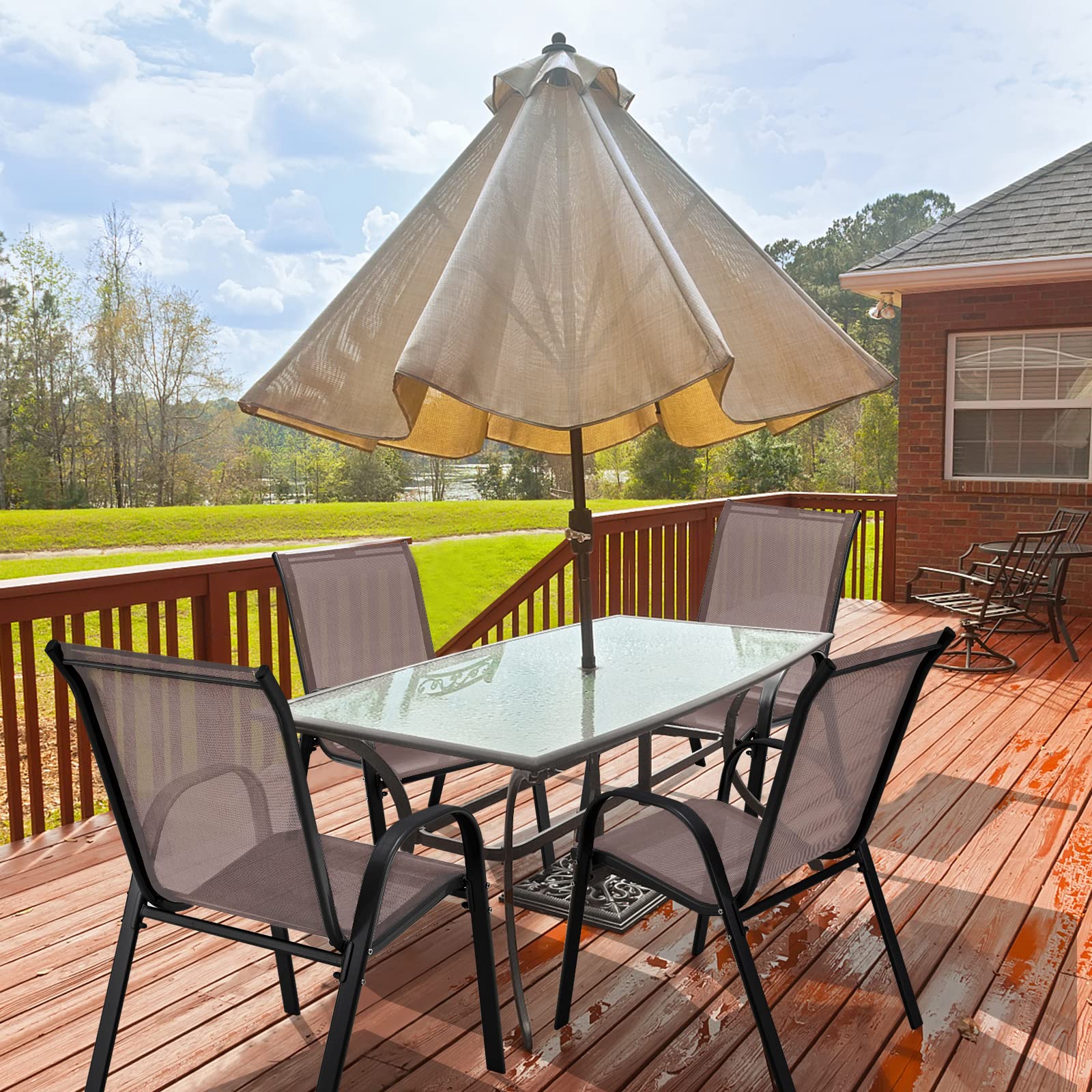 Tangkula 4-Piece Stackable Patio Dining Chairs Set - Heavy Duty All-Weather Outdoor Chairs with Armrests, 330 lbs Weight Capacity - Perfect for Poolside, Backyard, Garden, Deck, Front Porch & Outdoor Dining (Brown)
