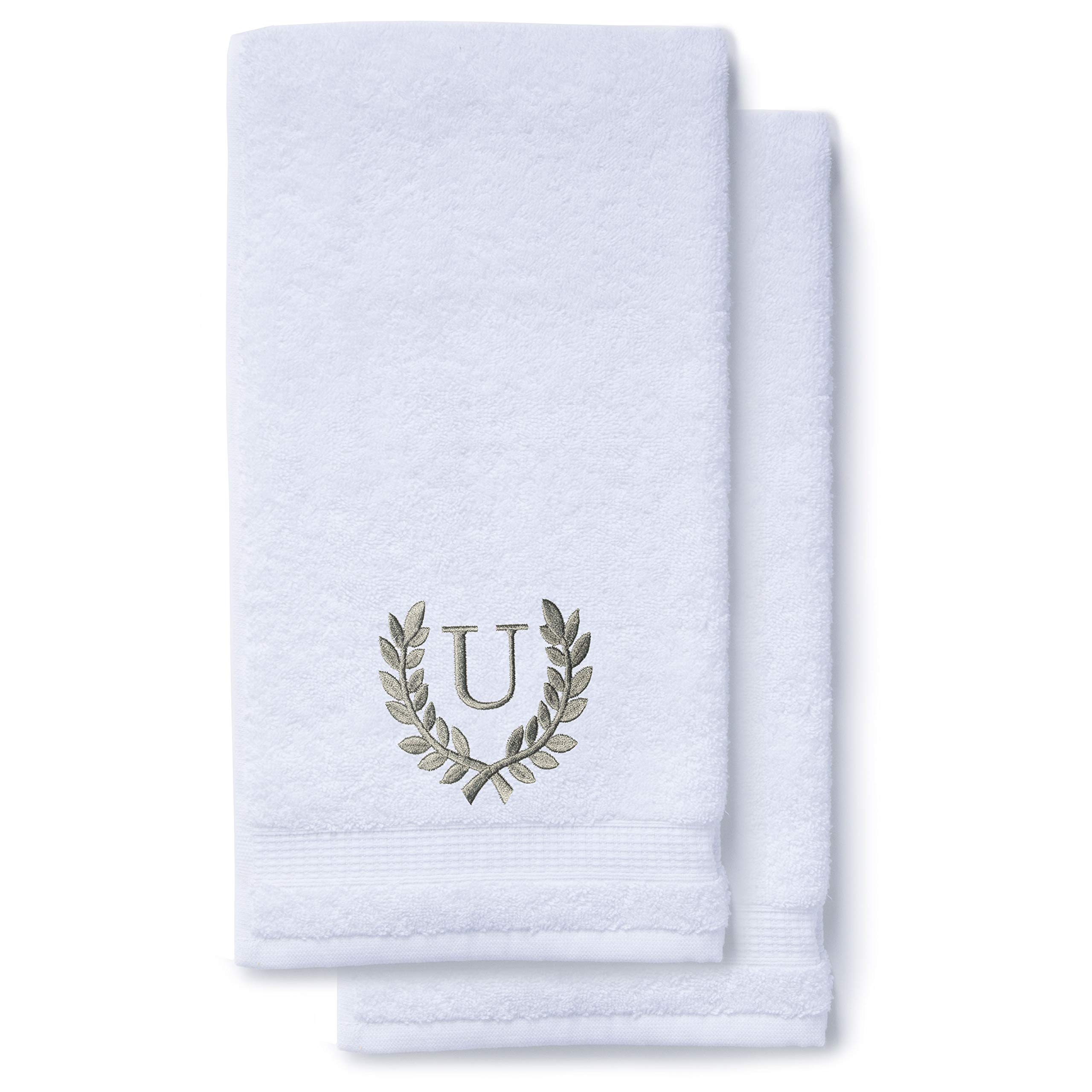 Personalized Monogrammed Hand Towels Set of 2 - Luxury Turkish Cotton 16x30 Inch for Bathroom, Kitchen & Spa | Wedding Gift, Bridal Shower Present | Custom Roman Font Embroidery | Soft Oversized Makeup Towels - Perfect for Guest Bathrooms, Luxury Hotels & Spa Days